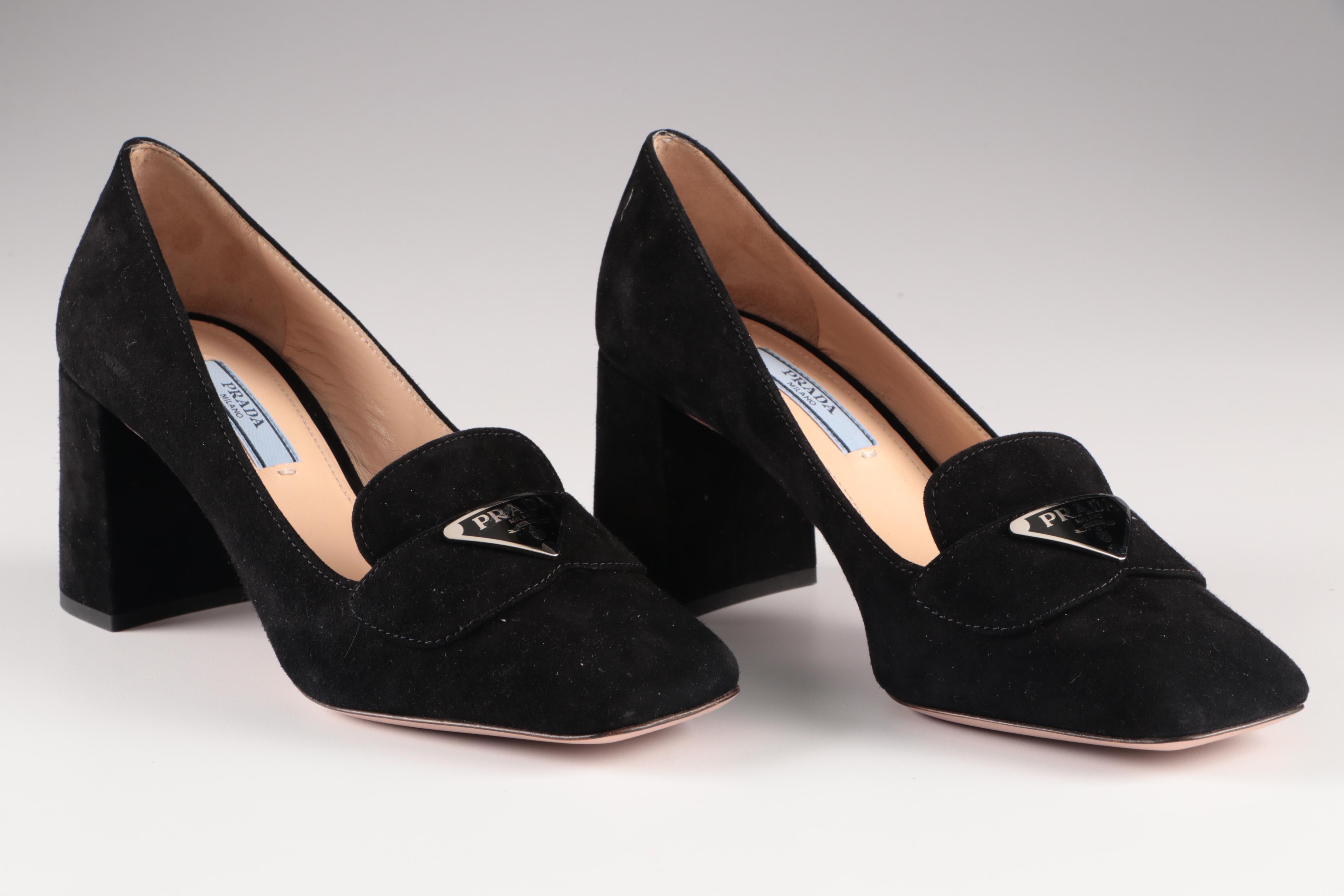 Prada Loafer Pumps in Black Nubuck Suede