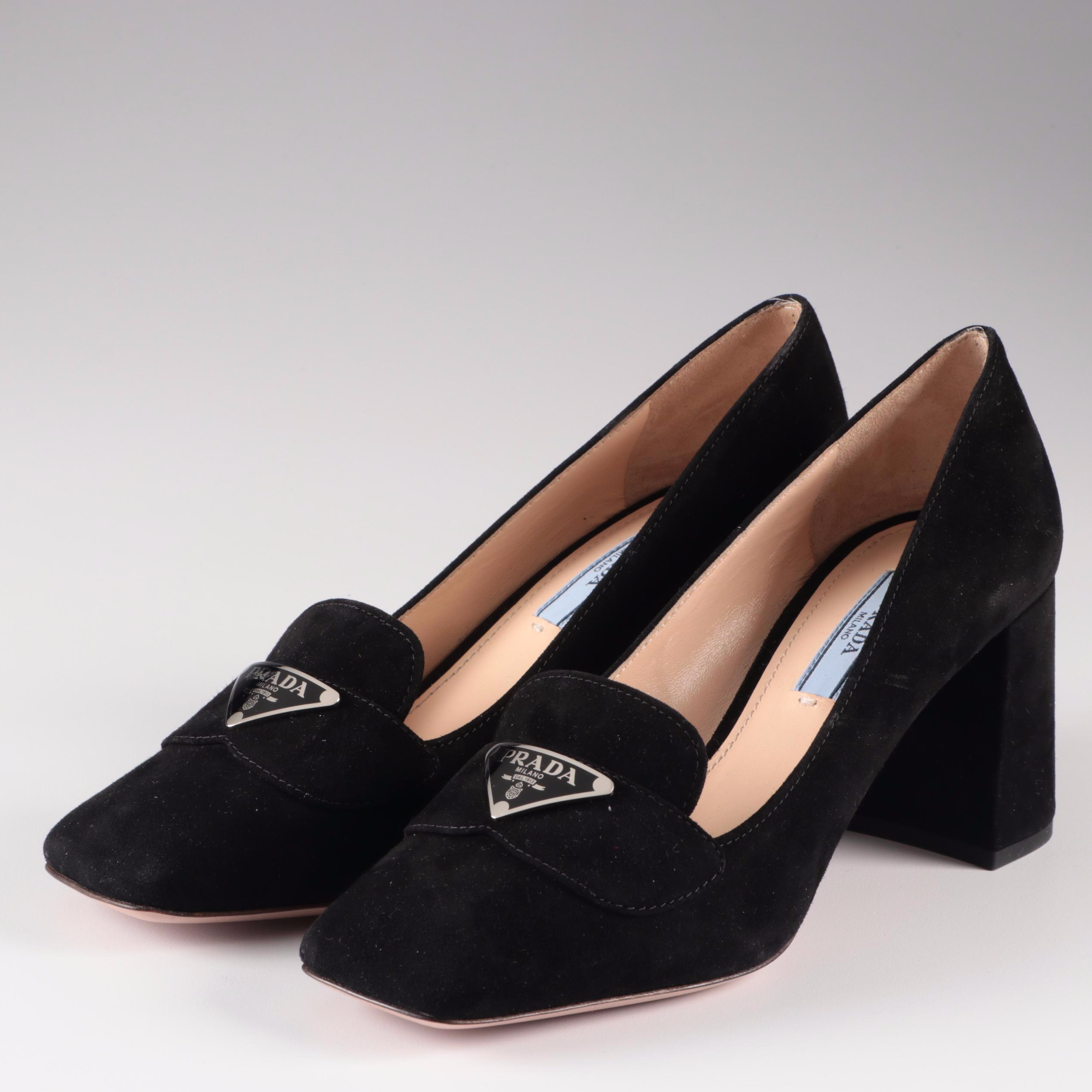 Prada Loafer Pumps in Black Nubuck Suede