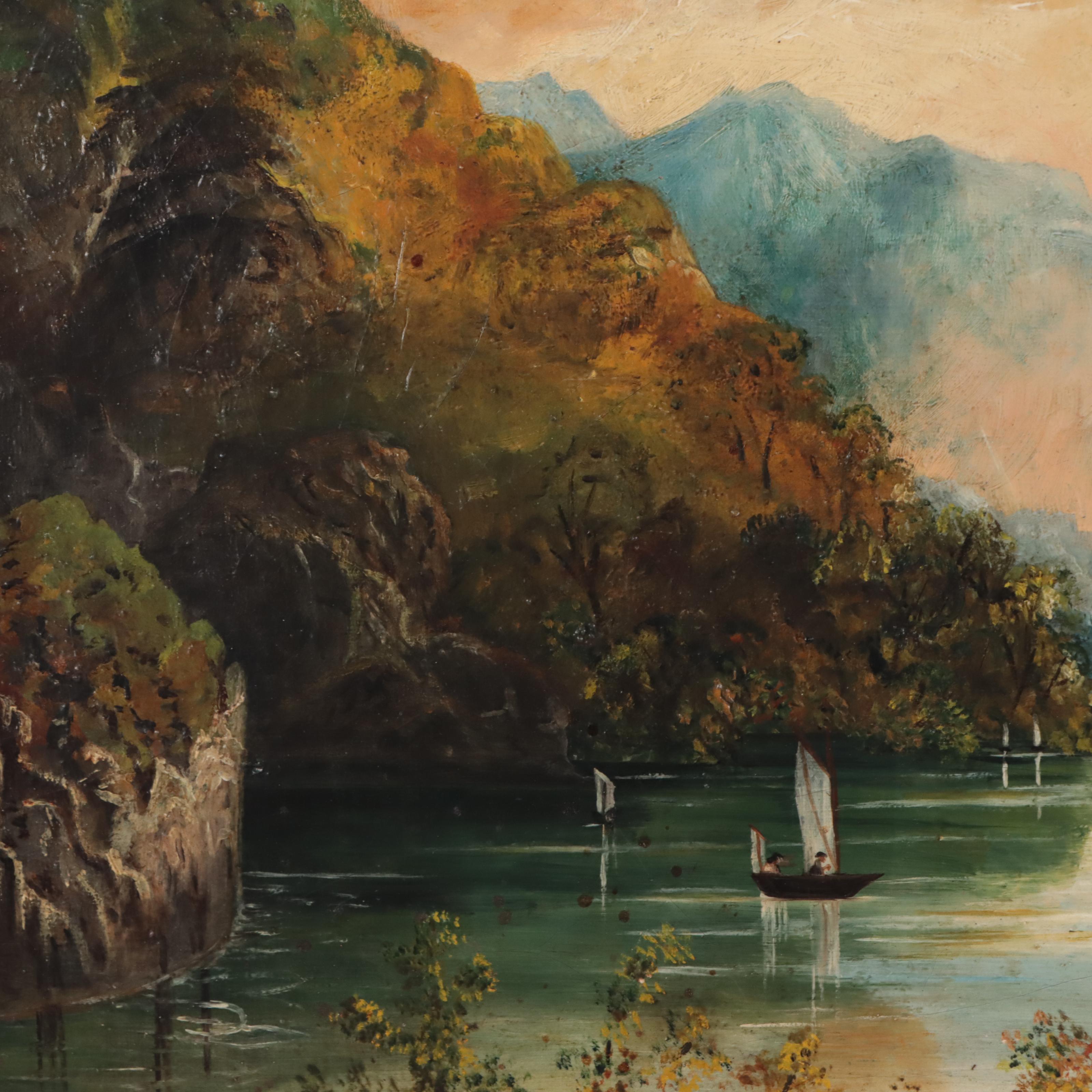 M. Ritchie Folk River Valley Landscape Oil Painting, 1894