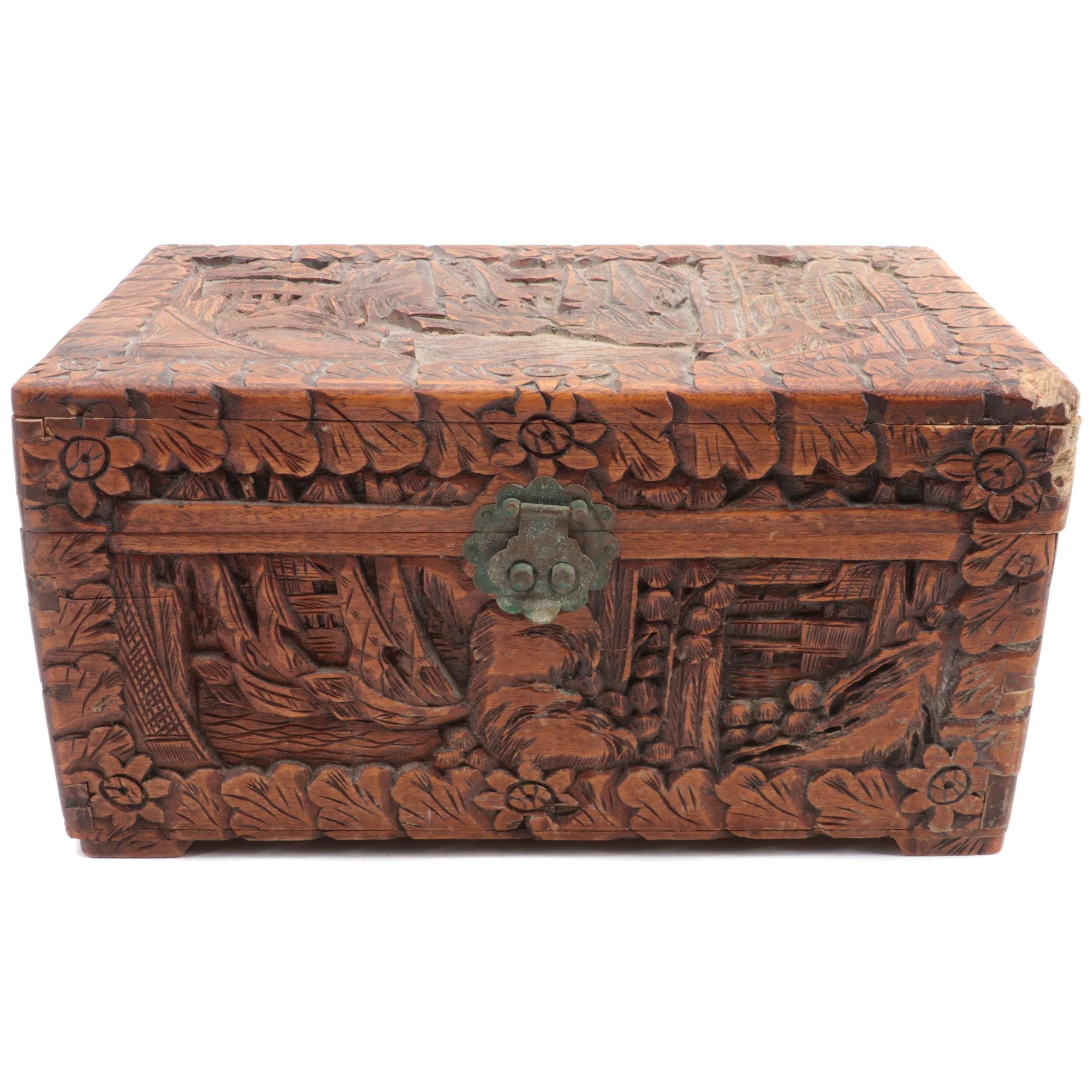 Hand-Carved Cedar Wood Small Chest