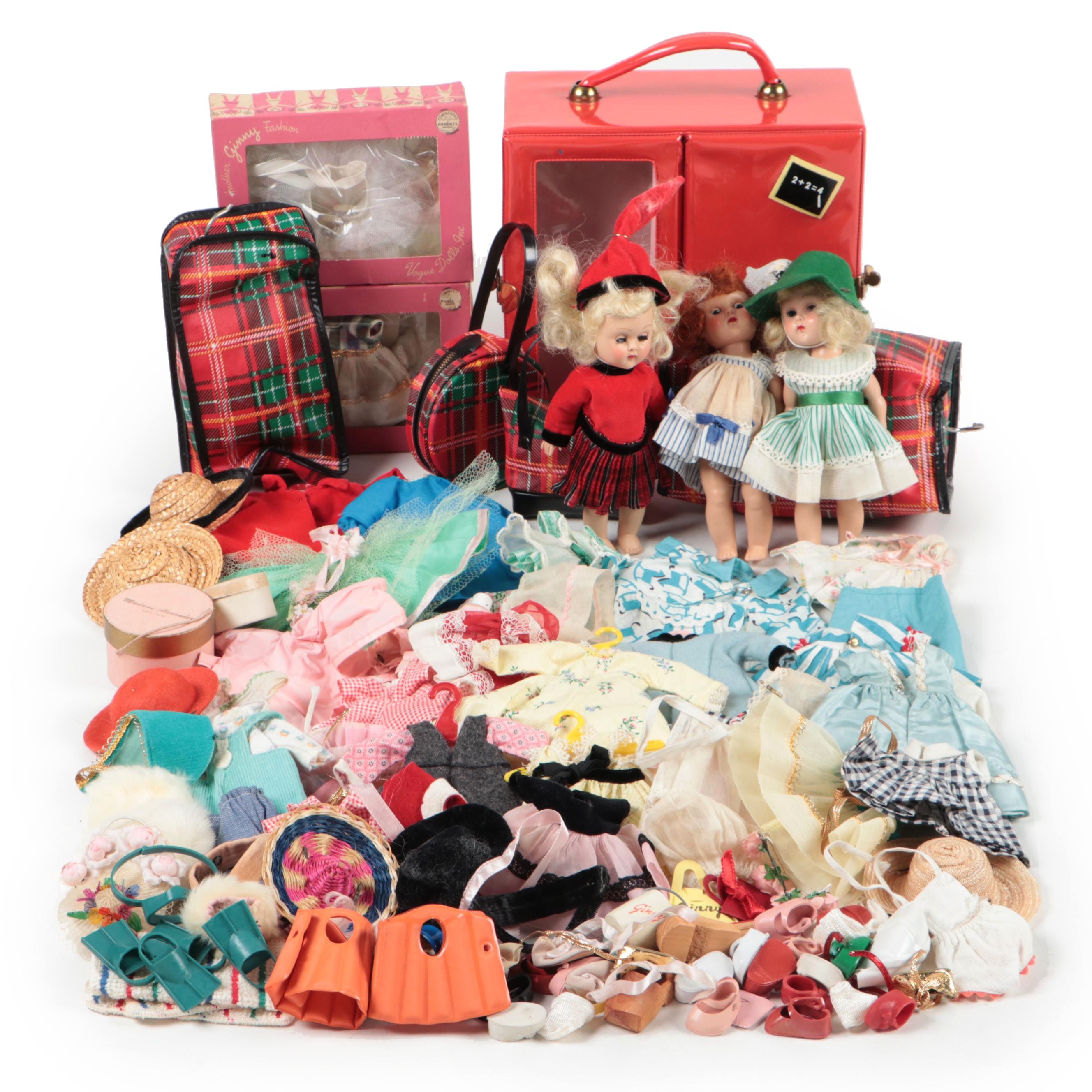 Vouge "Ginny" Walker Dolls with Clothing and Accessories, Mid-20th Century