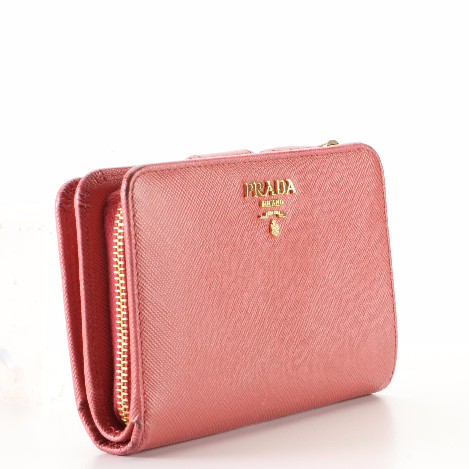 Prada Compact Multifunction Wallet in Dark Pink Saffiano Leather