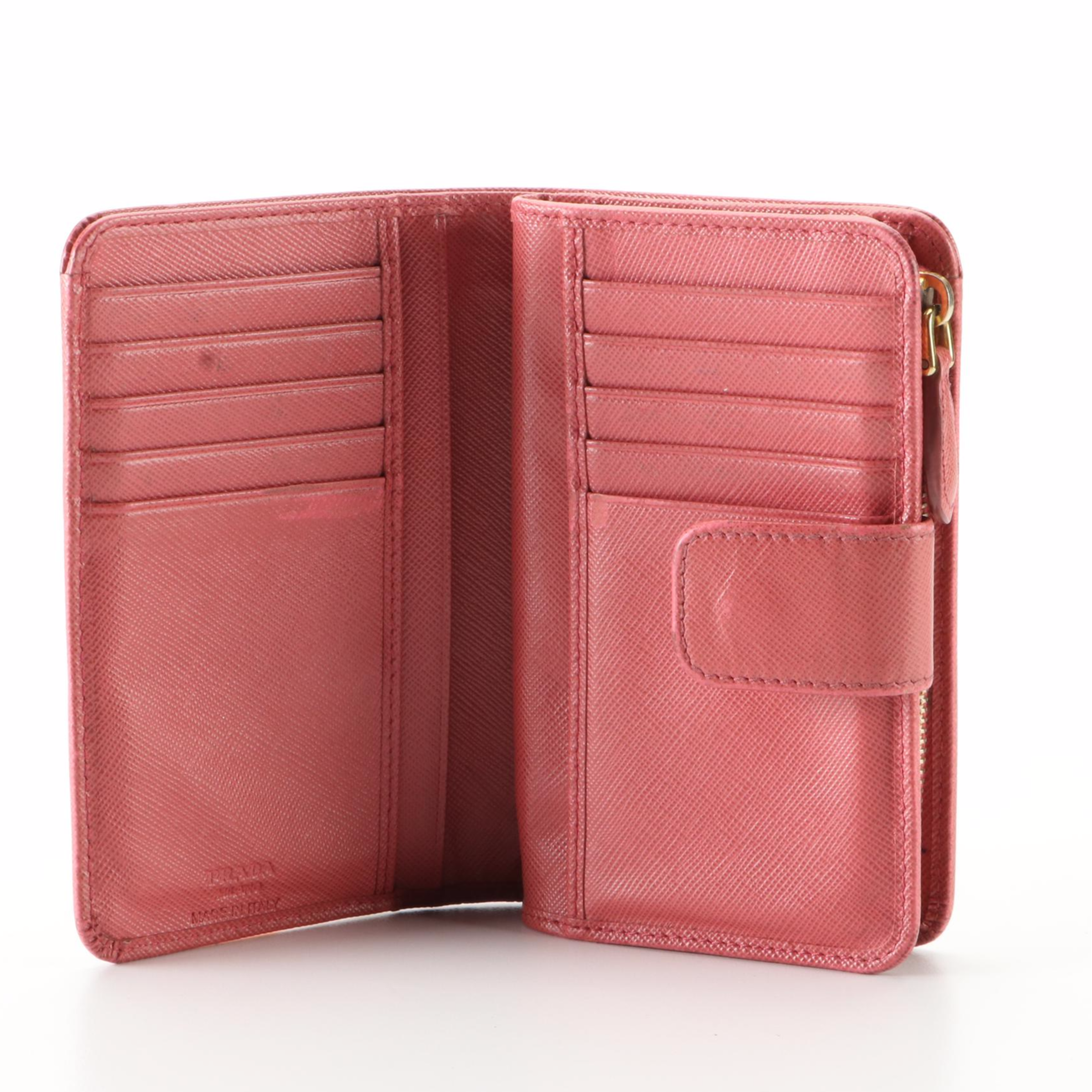 Prada Compact Multifunction Wallet in Dark Pink Saffiano Leather