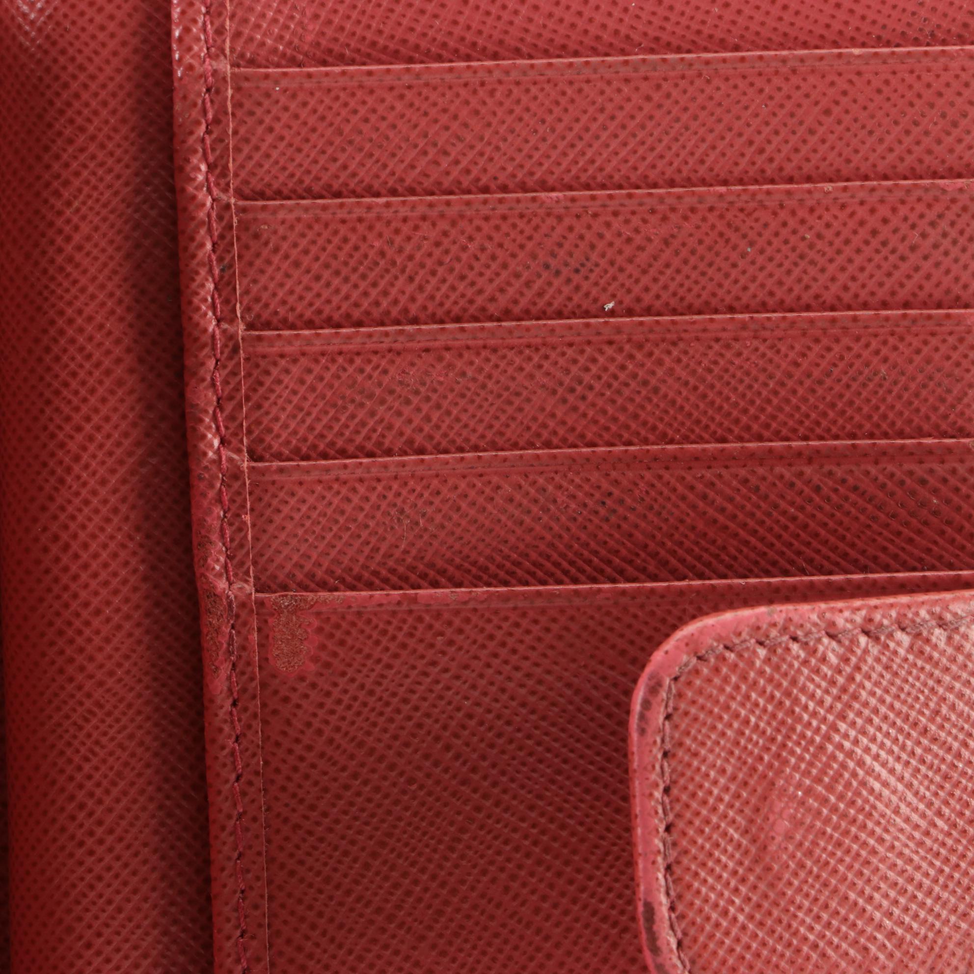 Prada Compact Multifunction Wallet in Dark Pink Saffiano Leather