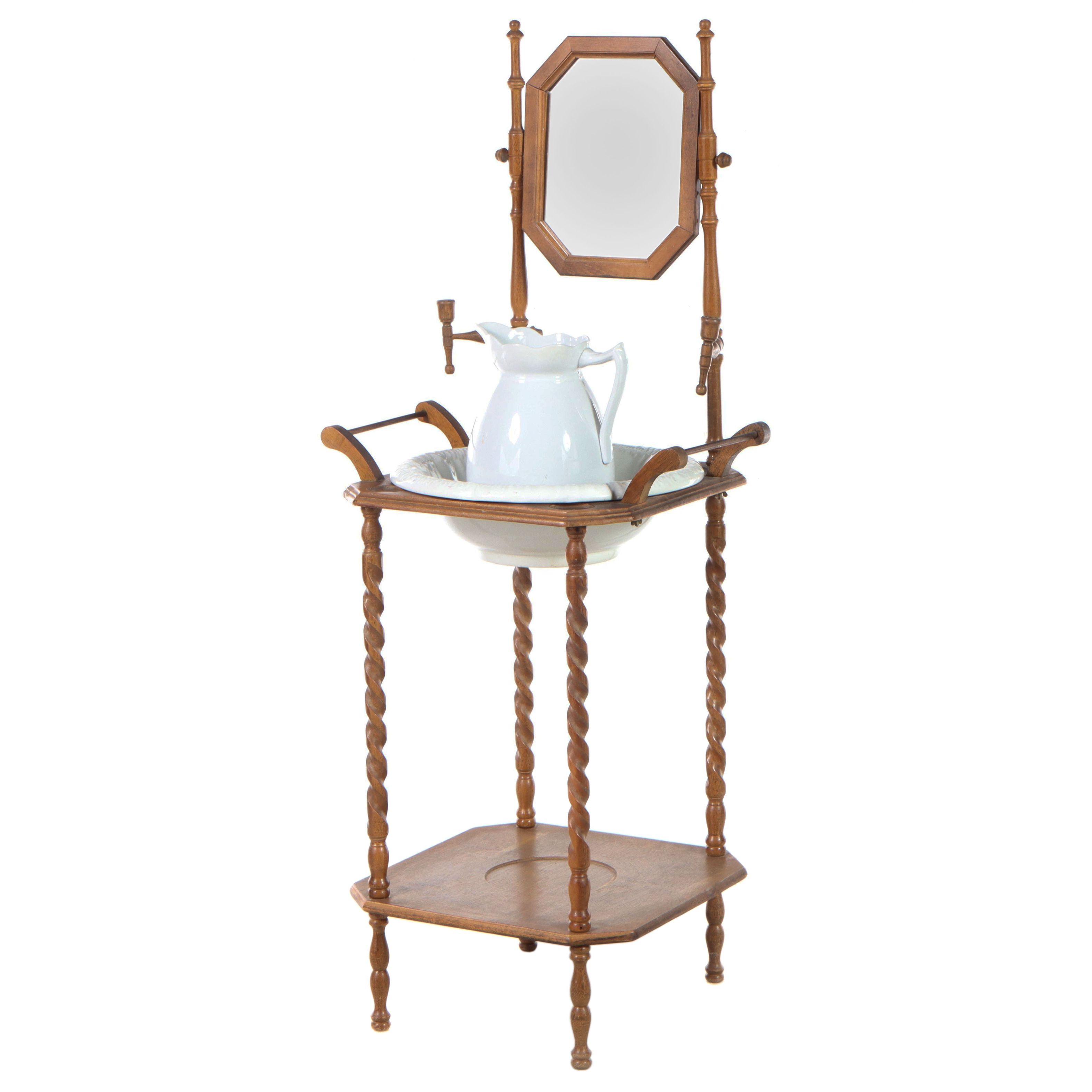 Victorian Style Mirror-Back Washstand with Pitcher and Bowl, Incl. George Scott
