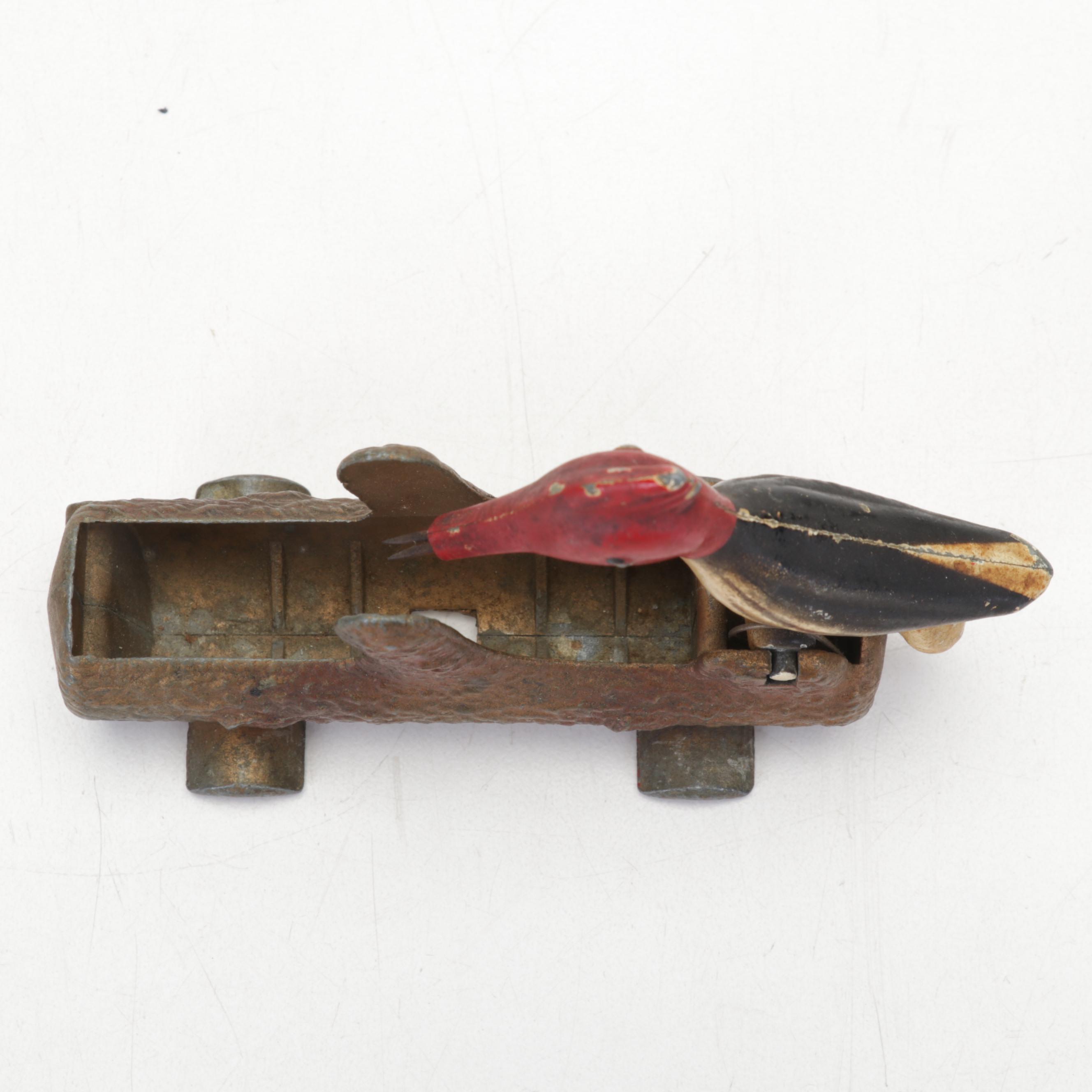 Painted Cast Metal Woodpecker Toothpick Dispenser, Mid-20th Century