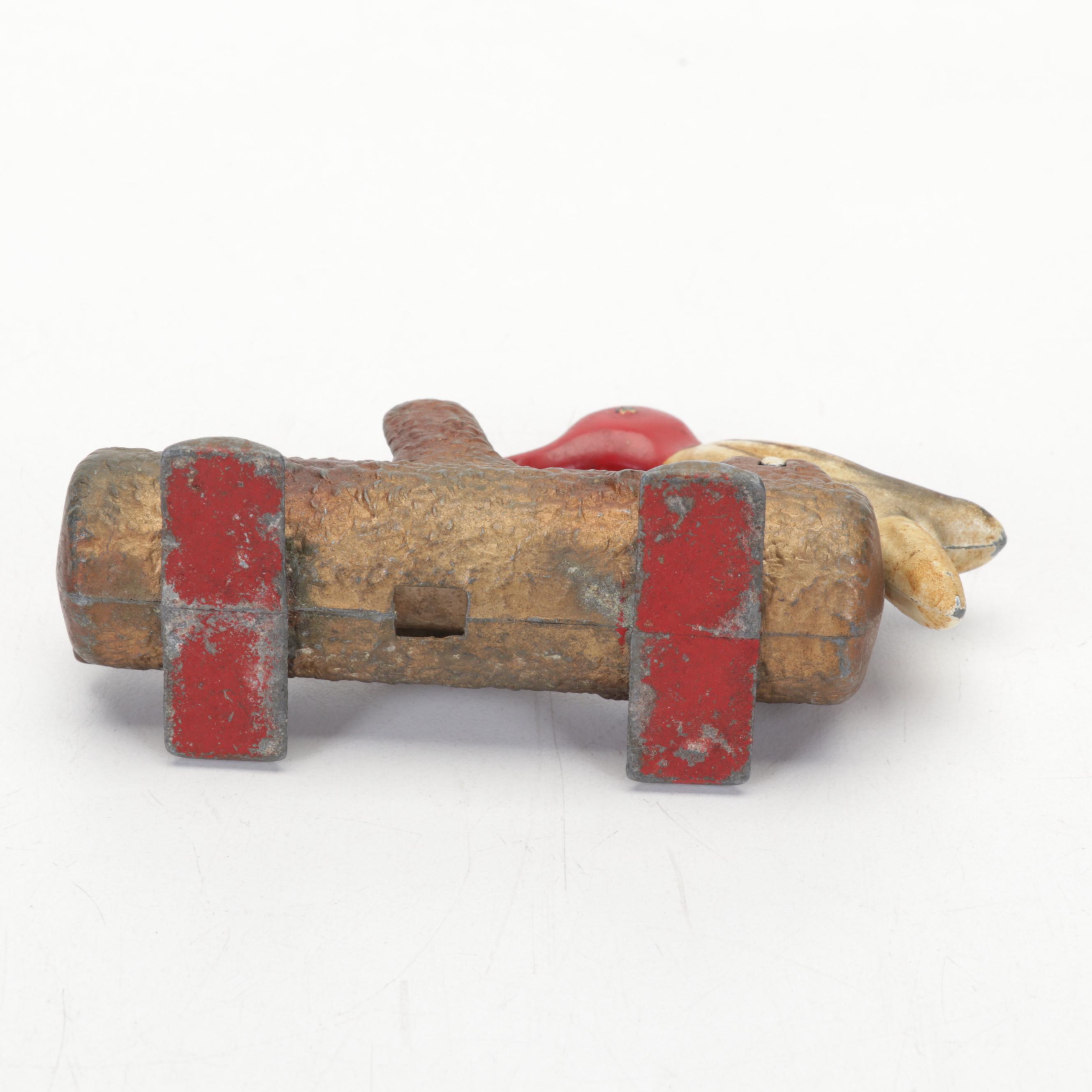Painted Cast Metal Woodpecker Toothpick Dispenser, Mid-20th Century