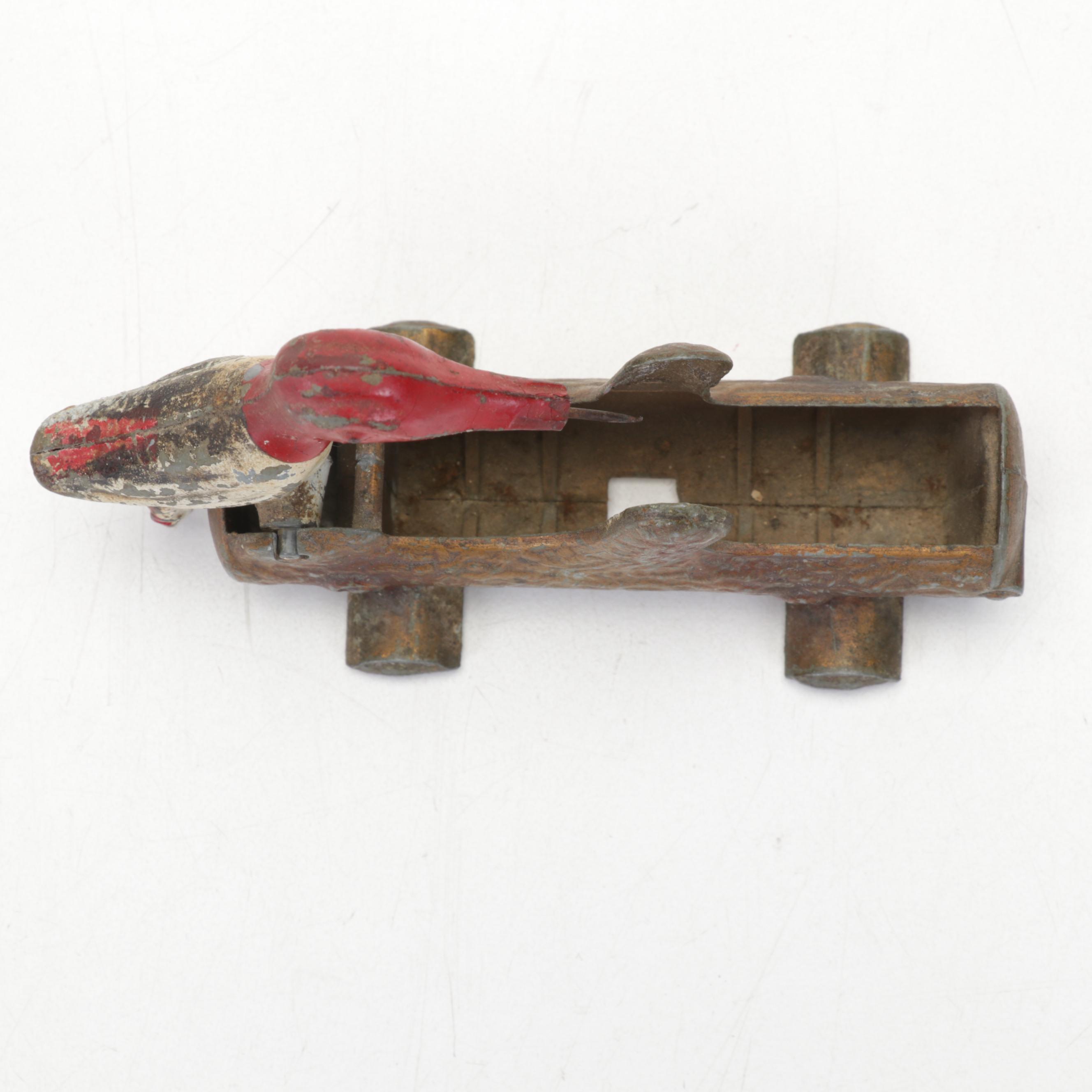 Painted Cast Metal Woodpecker Toothpick Dispenser, Mid-20th Century