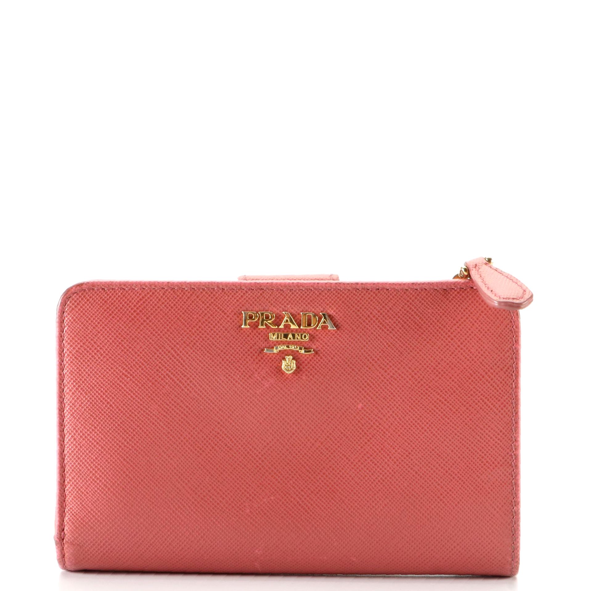 Prada Compact Multifunction Wallet in Dark Pink Saffiano Leather