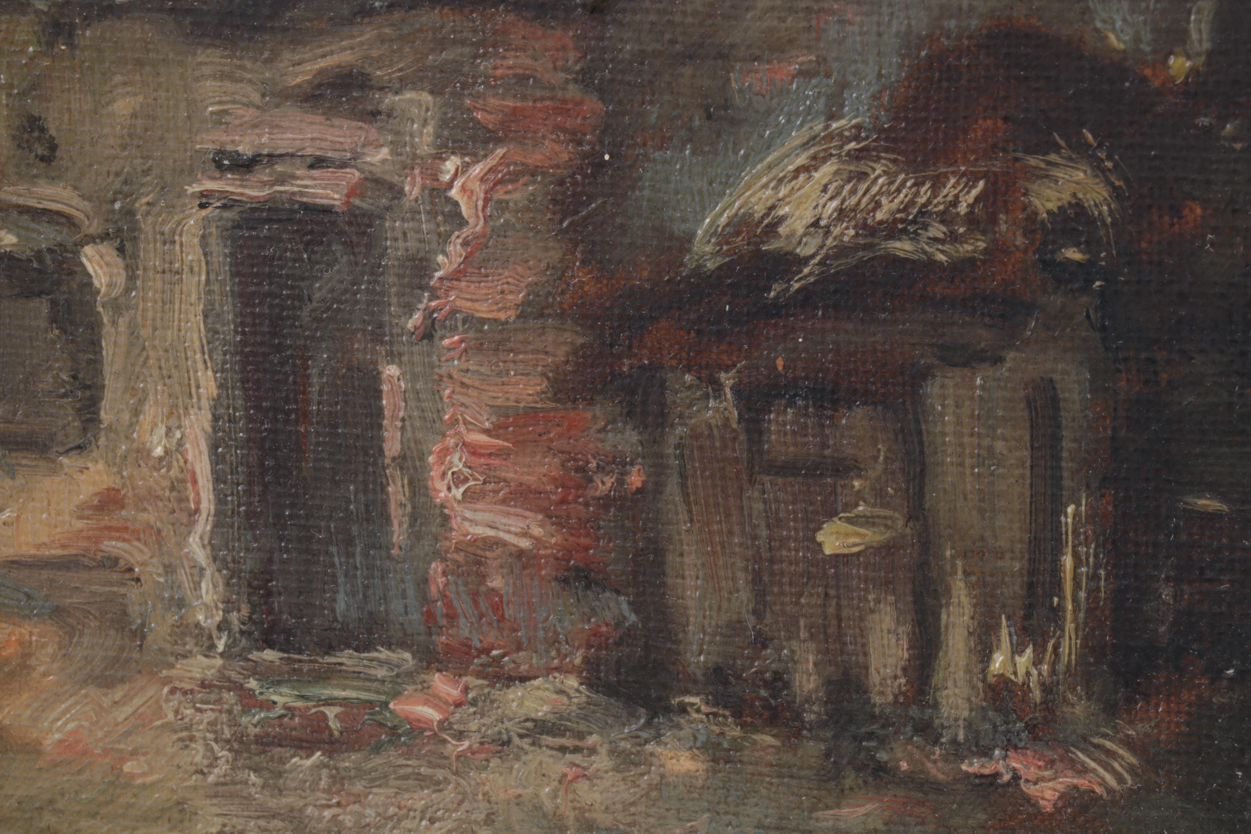 Louis Marie Lemaire Oil Painting of Chickens in Barnyard, Late 19th Century