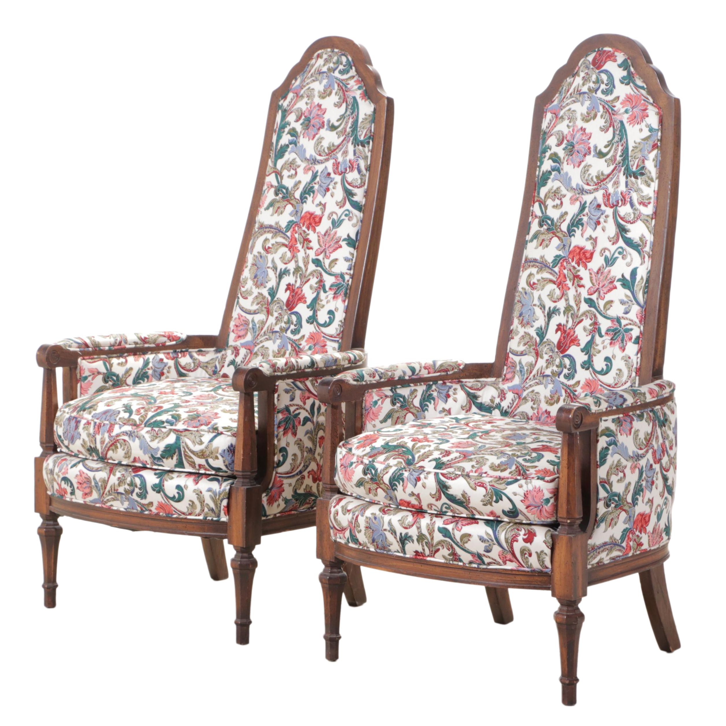 Pair of Neoclassical Style Custom-Upholstered Hardwood Armchairs