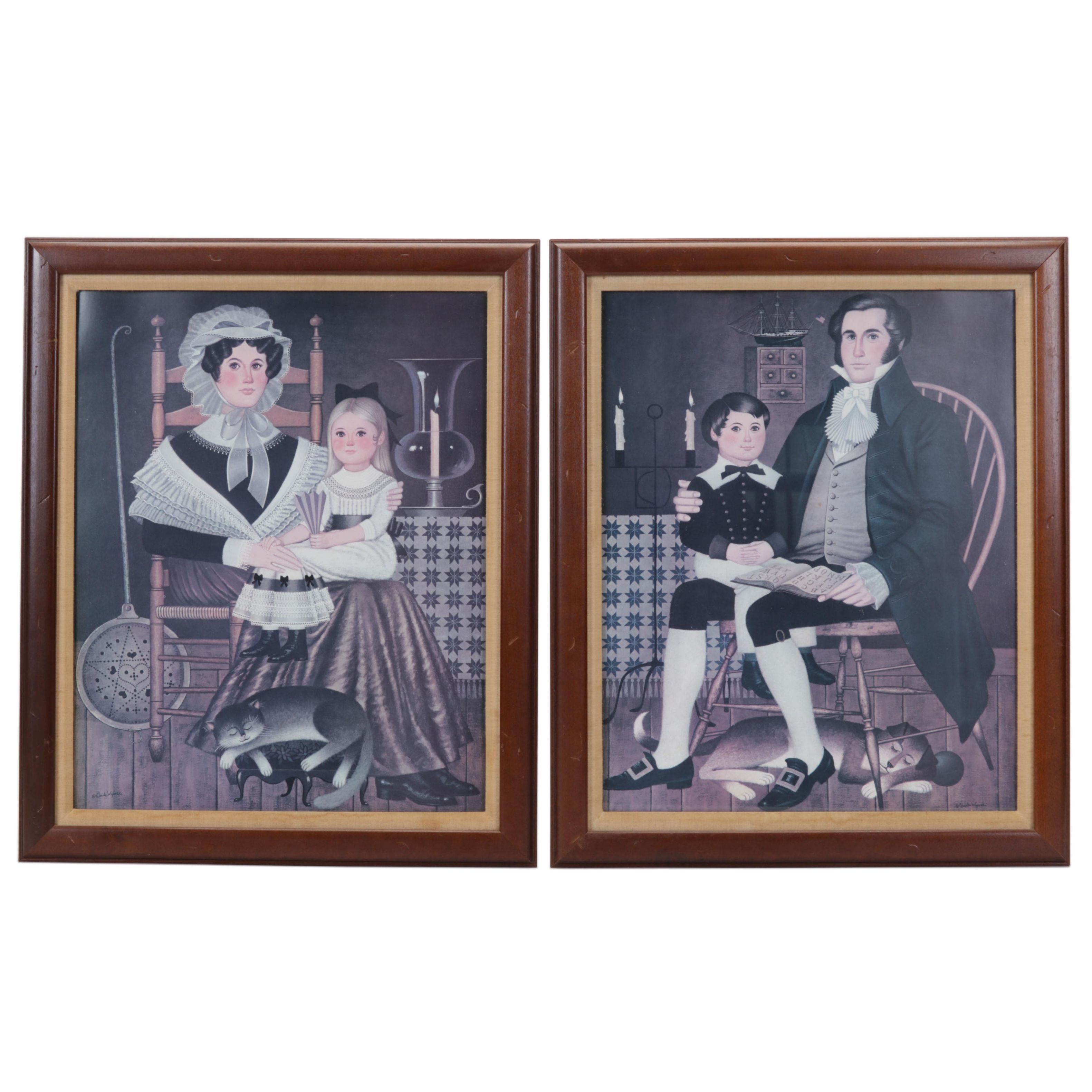 Family Portrait Folk Art Offset Lithographs After Charles Wysocki, Circa 1985