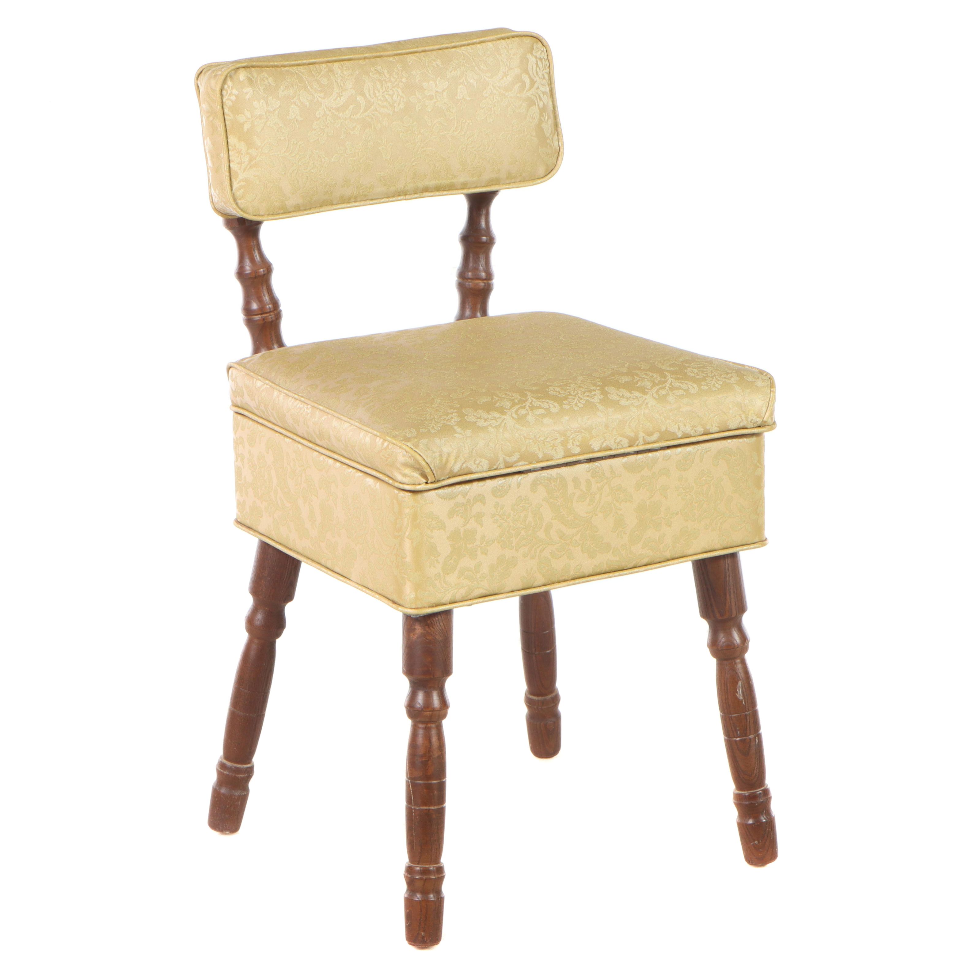 Stump Home Specialties Oak and Vinyl Lift-Seat Sewing Chair with Accessories