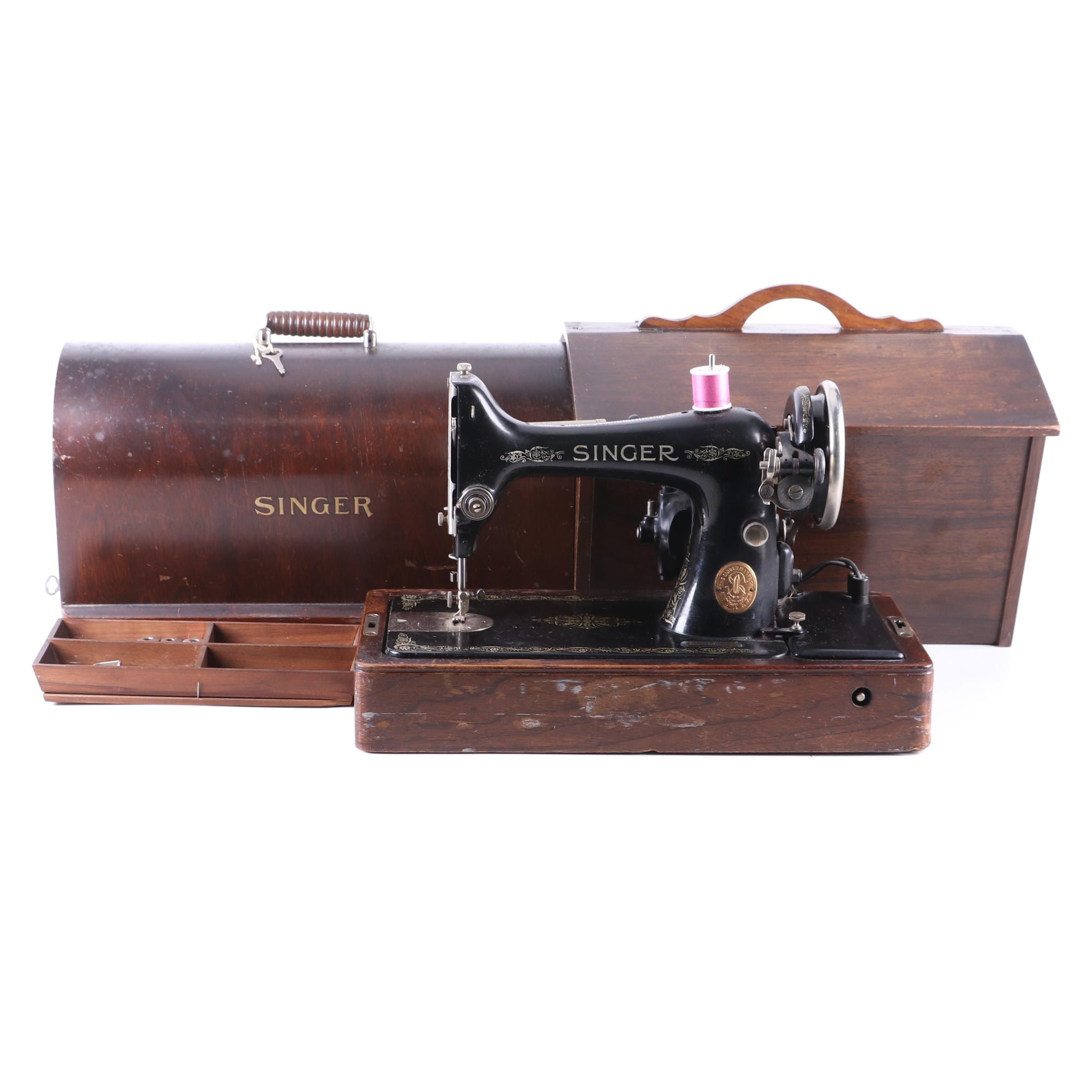 Singer Class 99 Electric Sewing Machine with Sewing Supply Box, Circa 1928
