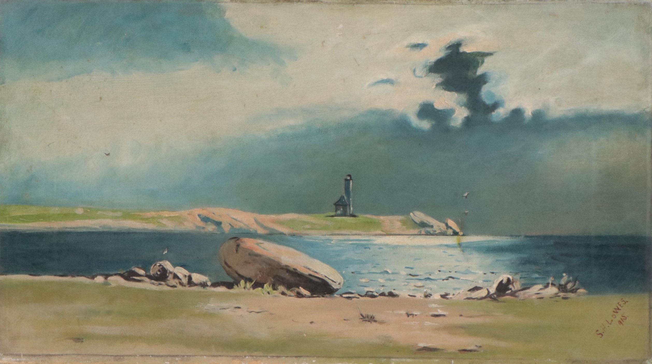 Seascape Oil Painting of Lighthouse, 1915