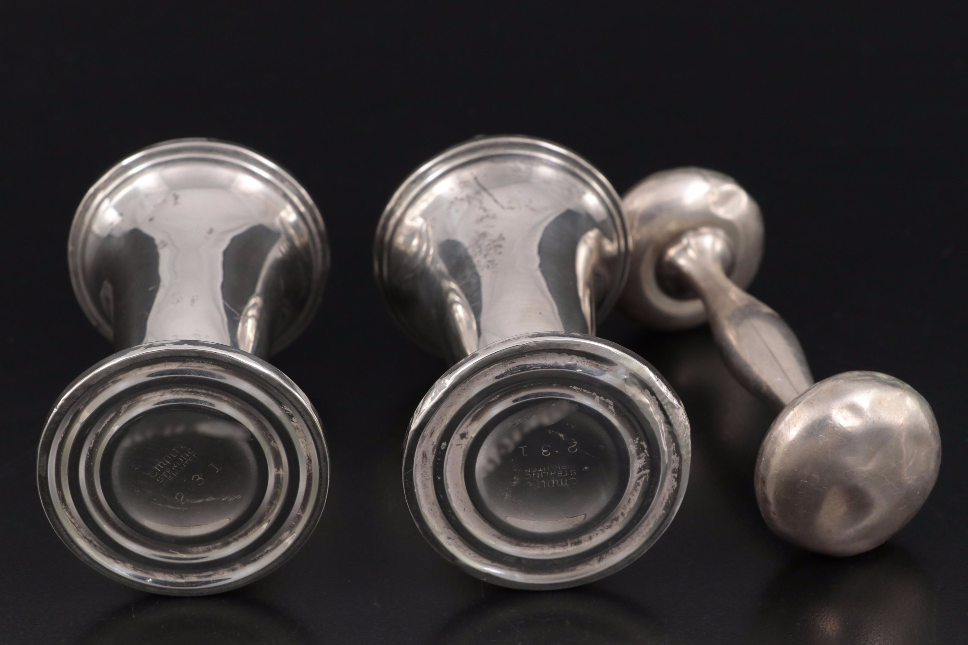 Wallace Weighted Sterling Three-Branch Candelabra with Shakers and Baby Rattle