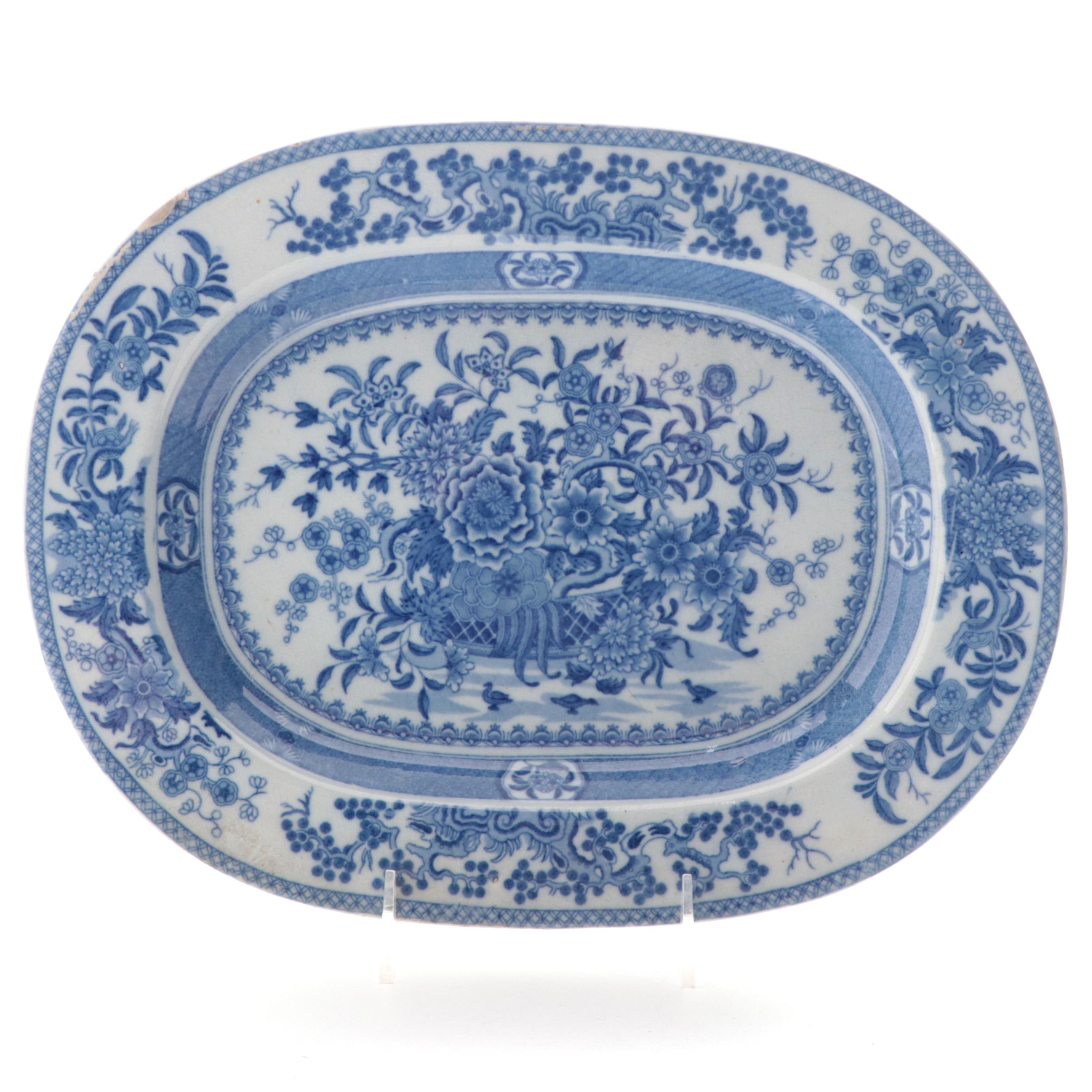 English Ironstone Blue and White Transferware Platter, Early to Mid 19th Century