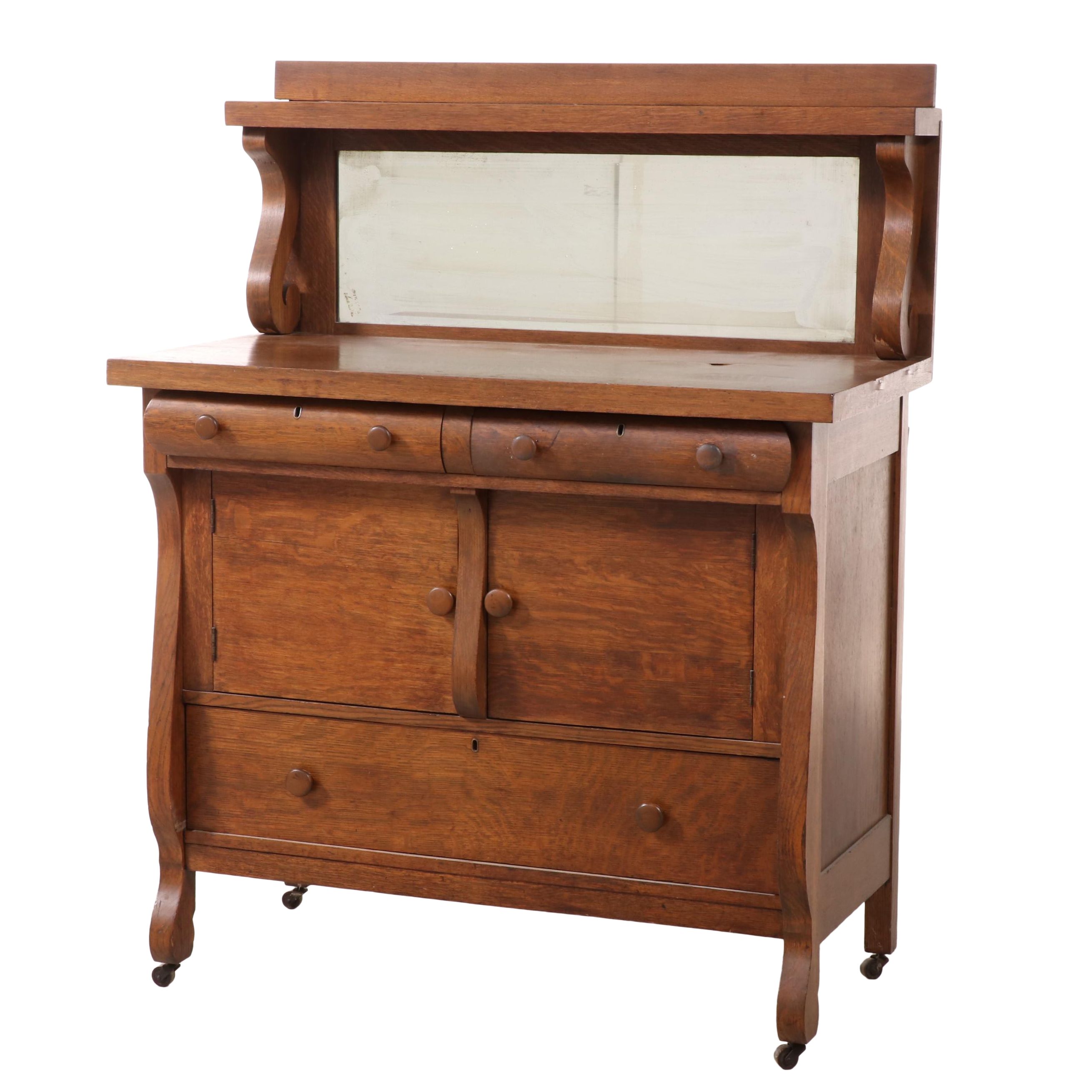 American Empire Revival Quartersawn Oak Mirror-Back Buffet, circa 1900