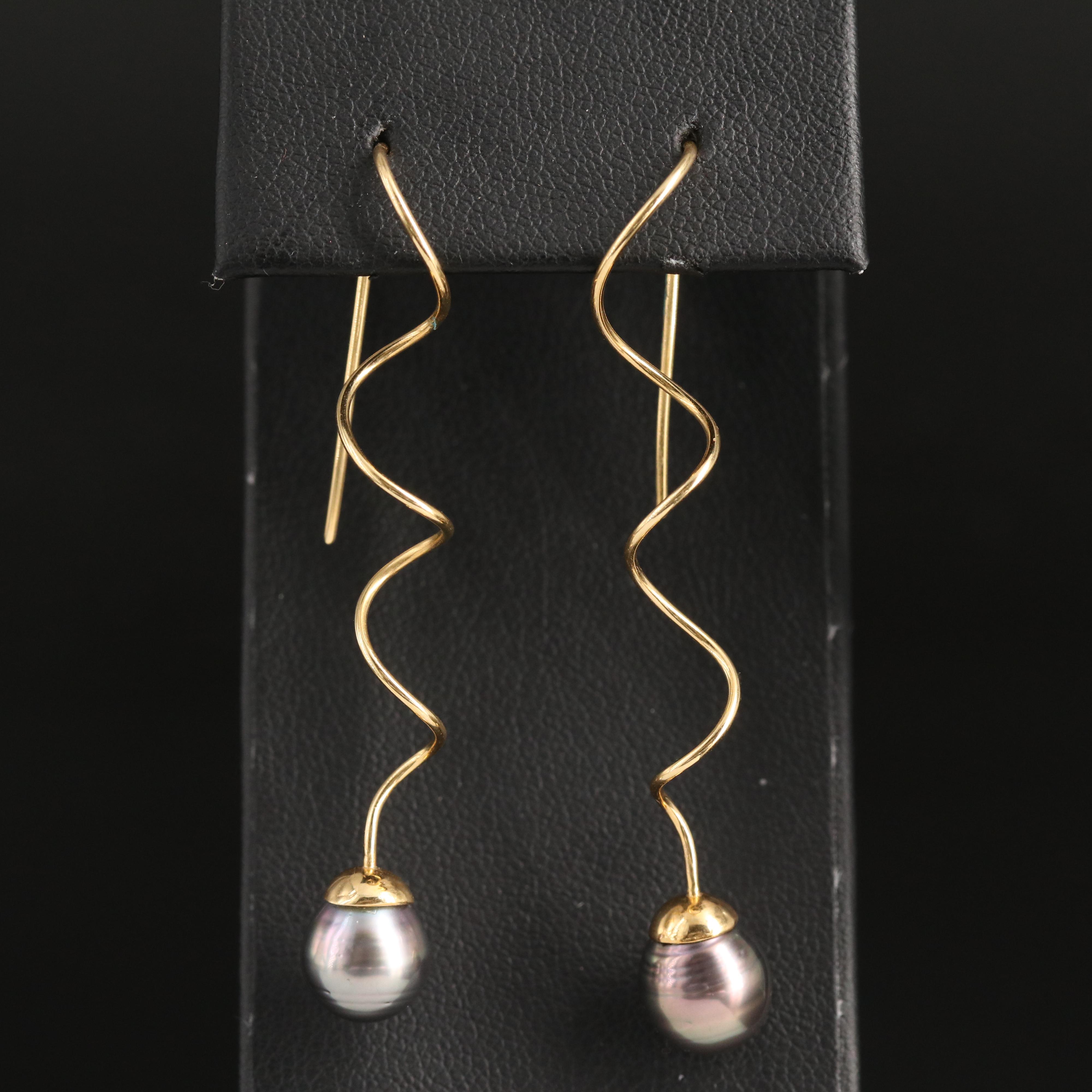 18K Pearl Spiral Threader Earrings