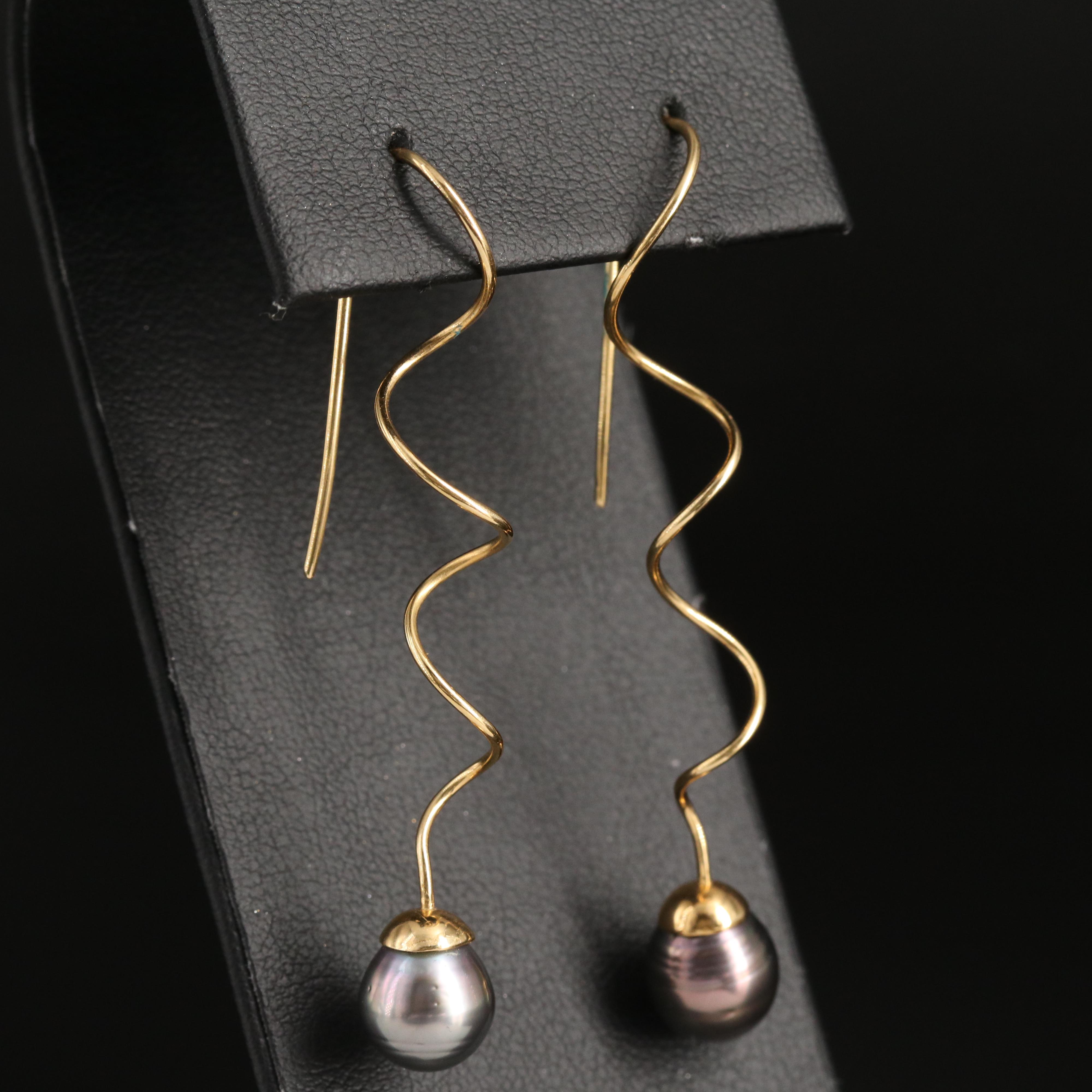 18K Pearl Spiral Threader Earrings