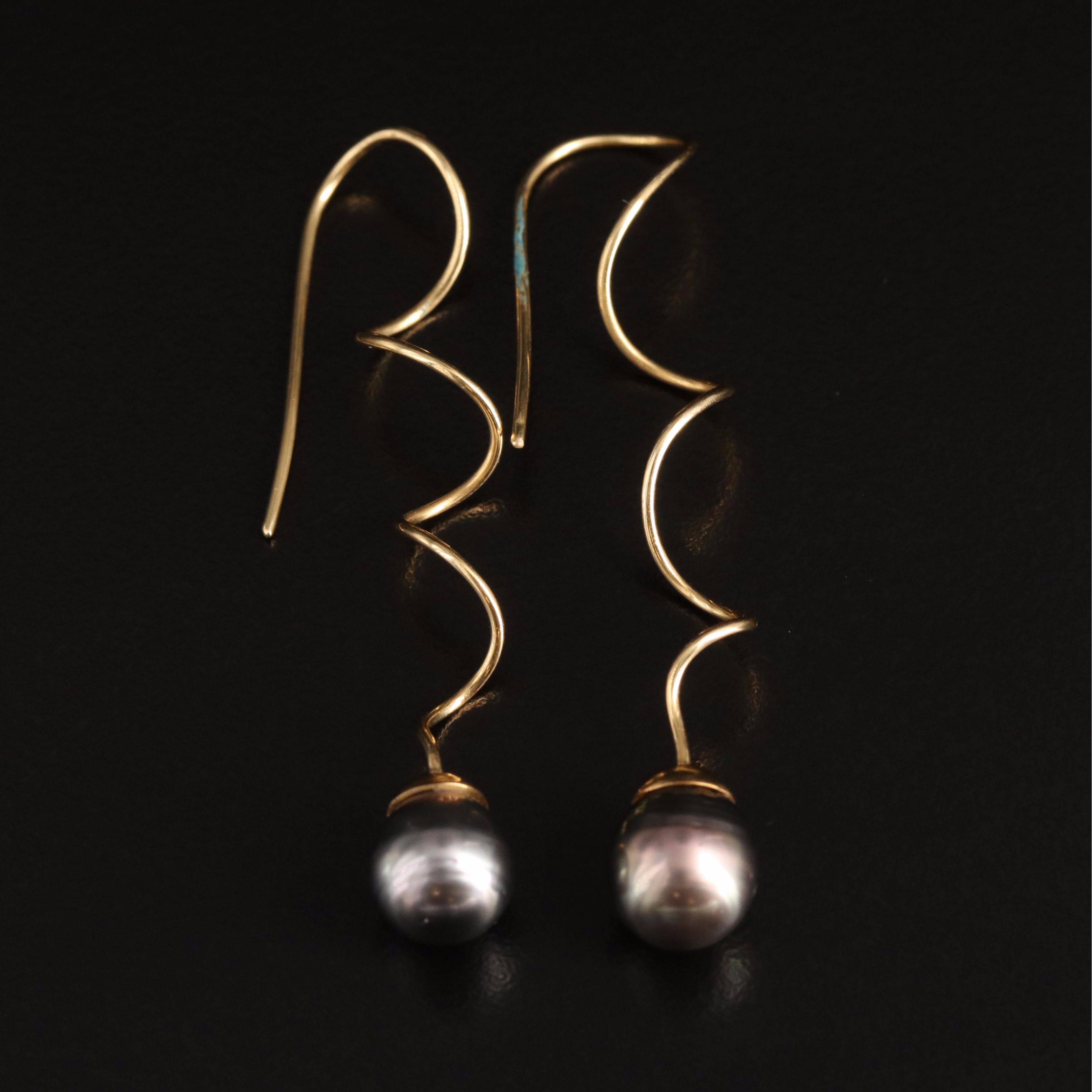 18K Pearl Spiral Threader Earrings