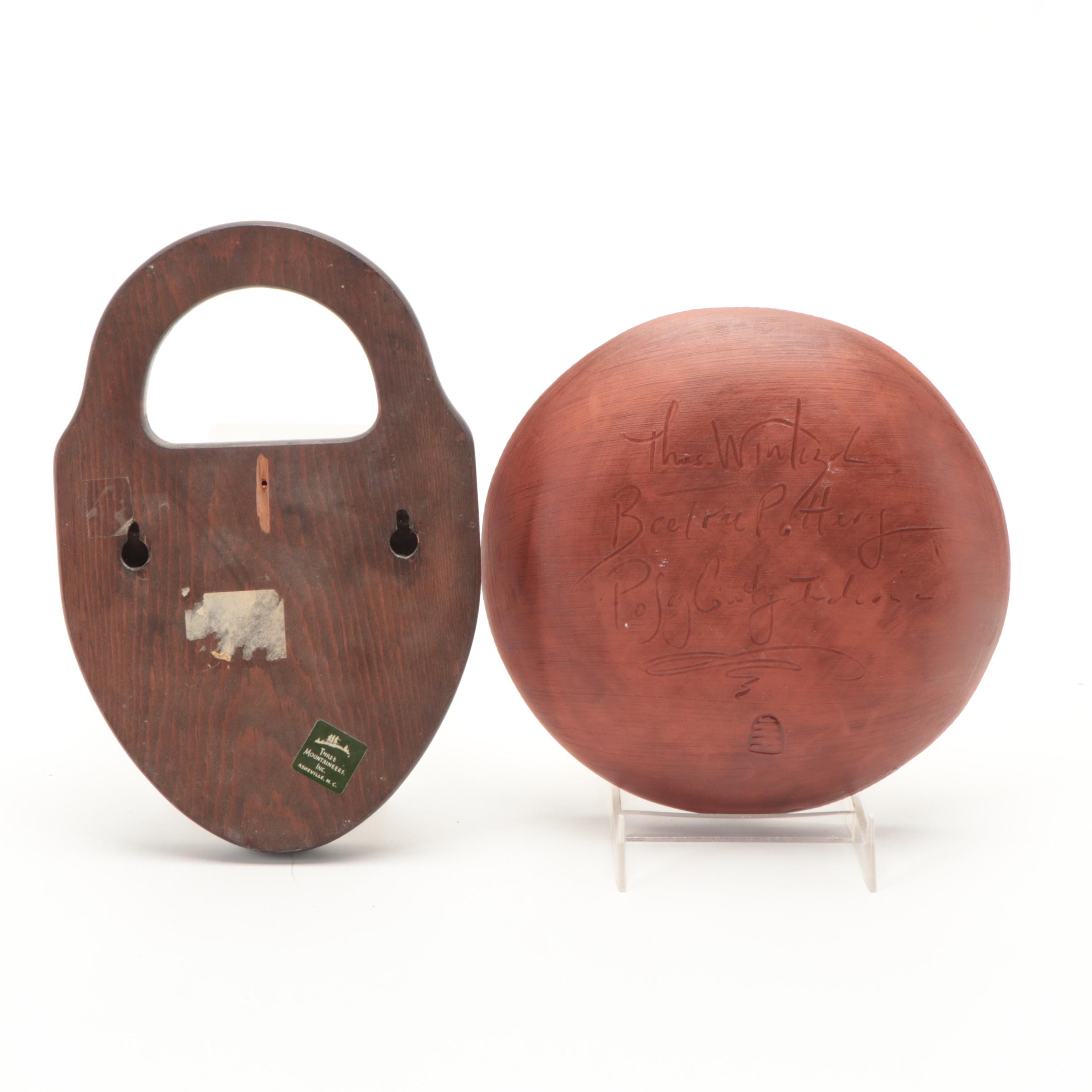 Tom Wintczak Redware Glazed Bowl with Stoneware Crocks and Other Décor