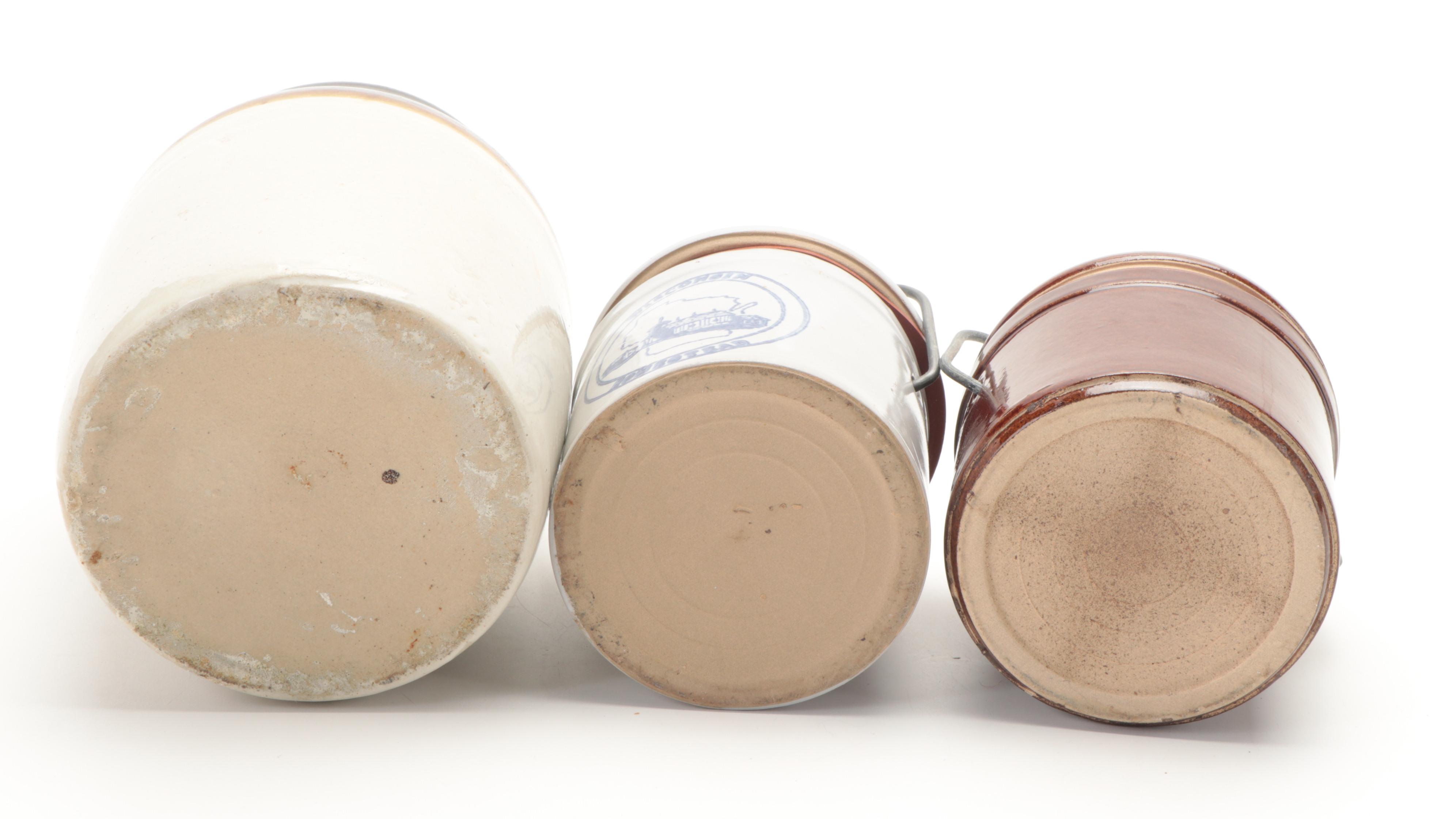 Tom Wintczak Redware Glazed Bowl with Stoneware Crocks and Other Décor