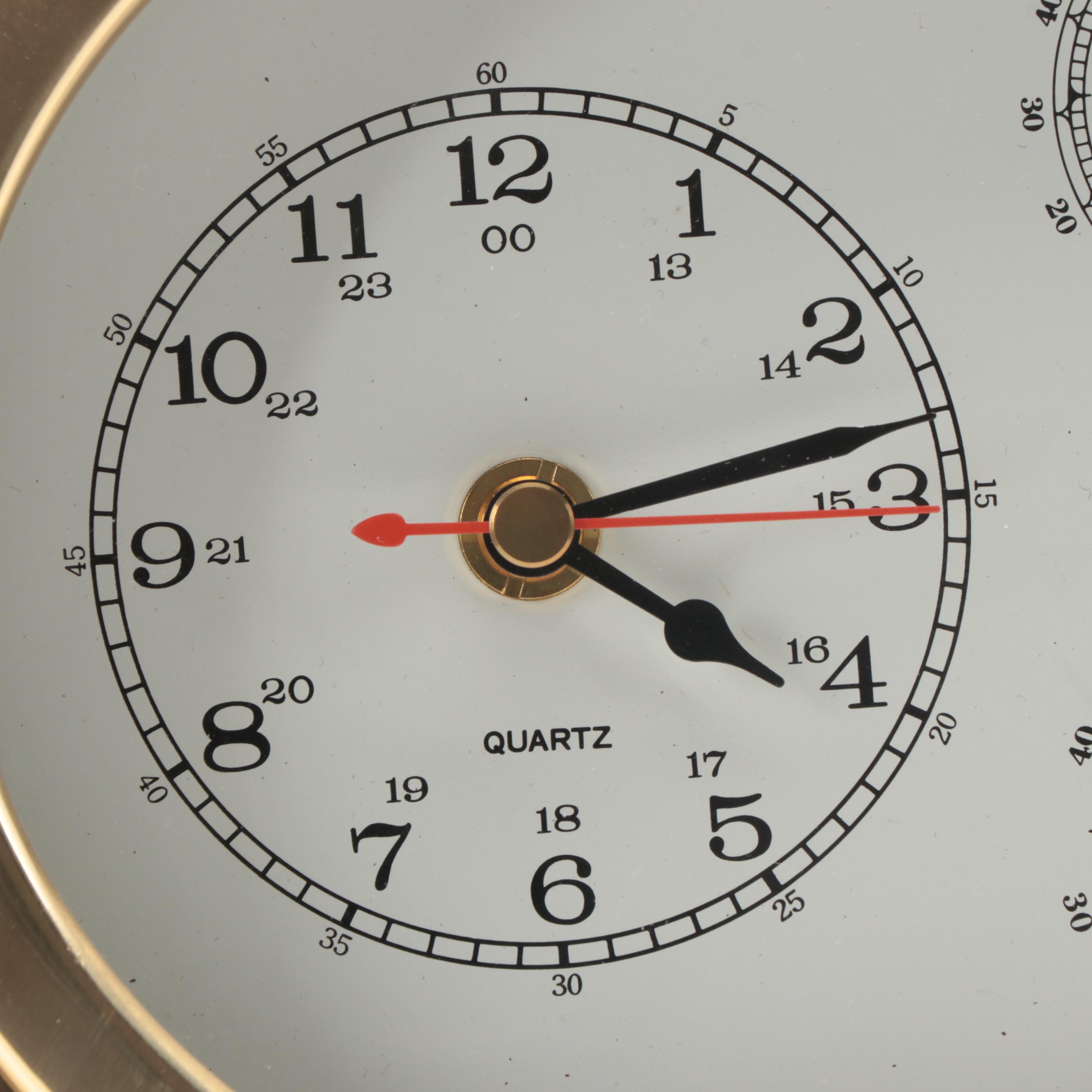 Bey-Berk Laquered Brass Porthole Time and Tide Clock, Thermometer and Hygrometer