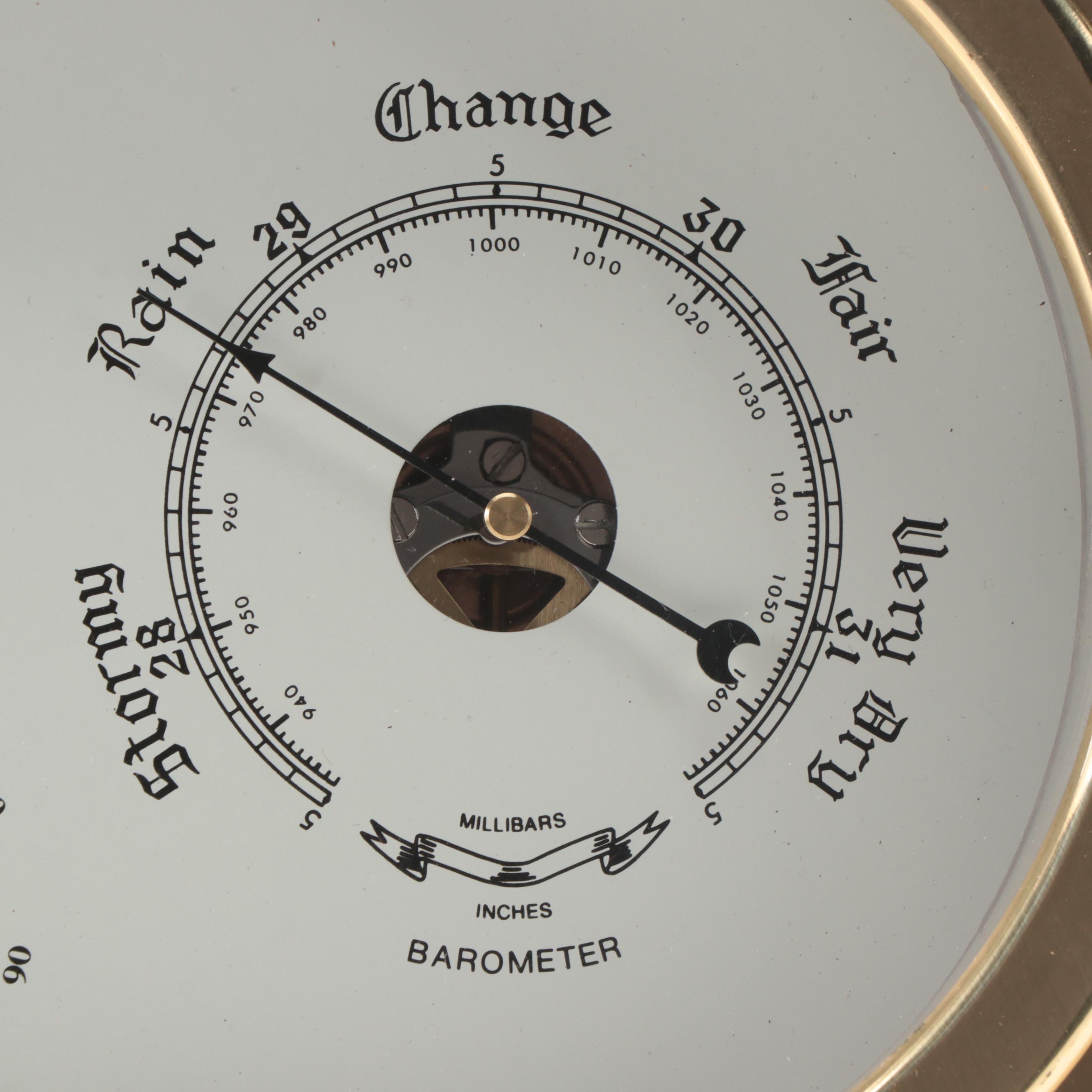Bey-Berk Laquered Brass Porthole Time and Tide Clock, Thermometer and Hygrometer