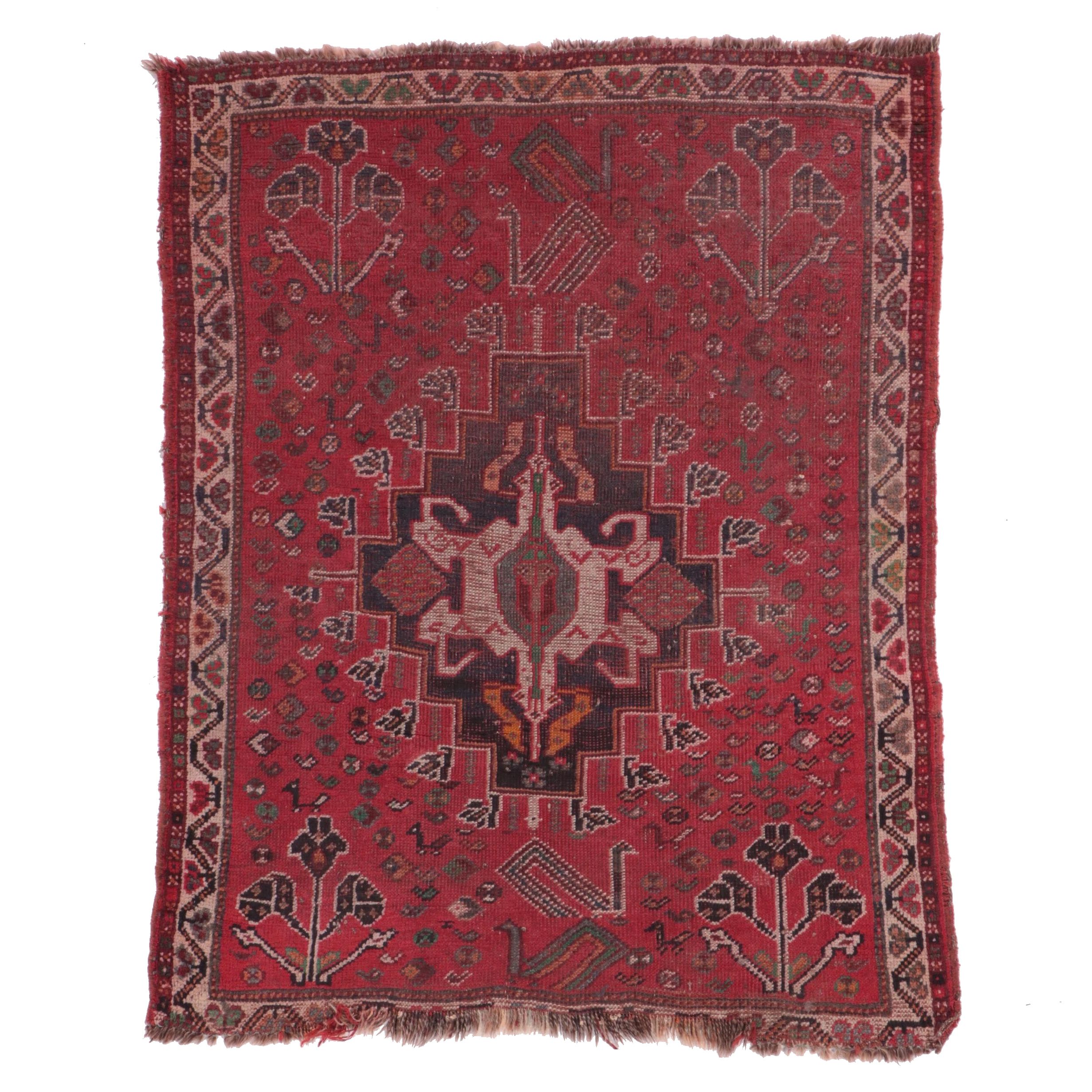 4' x 6 Hand-Knotted Persian Khamseh Chicken Style Area Rug