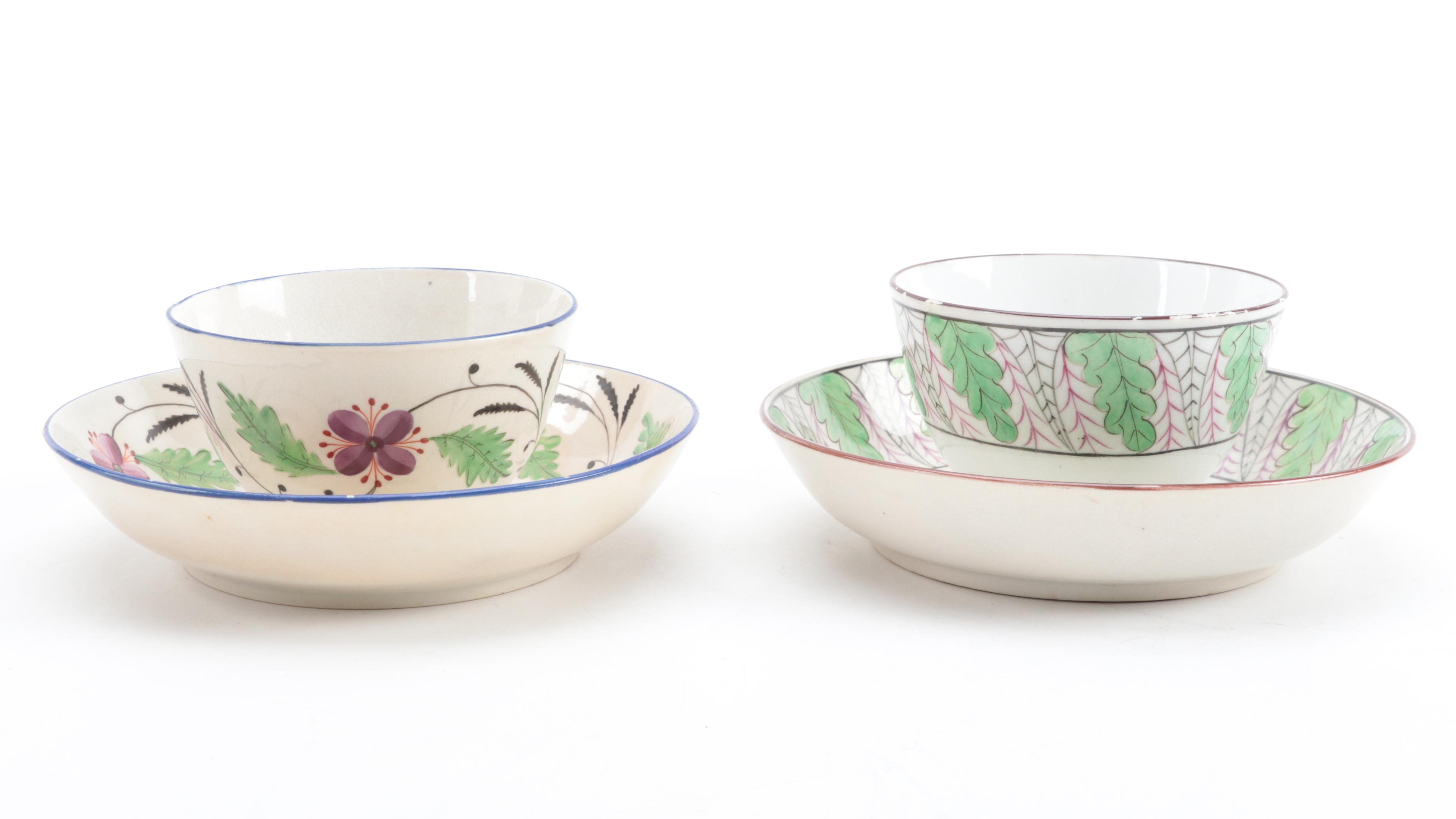 English Pearlware Tea Bowls and Cups with Other European Hand-Painted Teacups