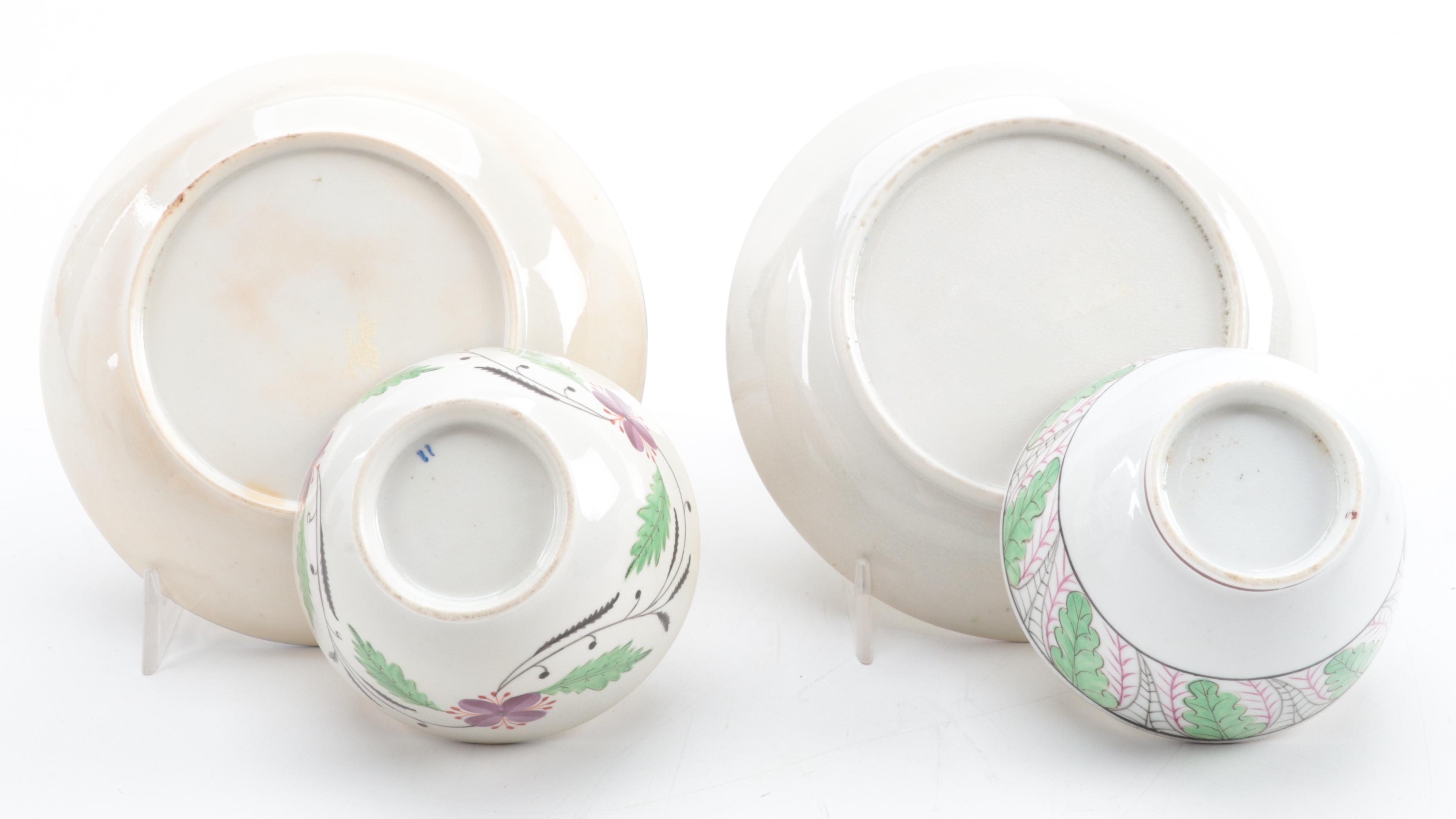English Pearlware Tea Bowls and Cups with Other European Hand-Painted Teacups