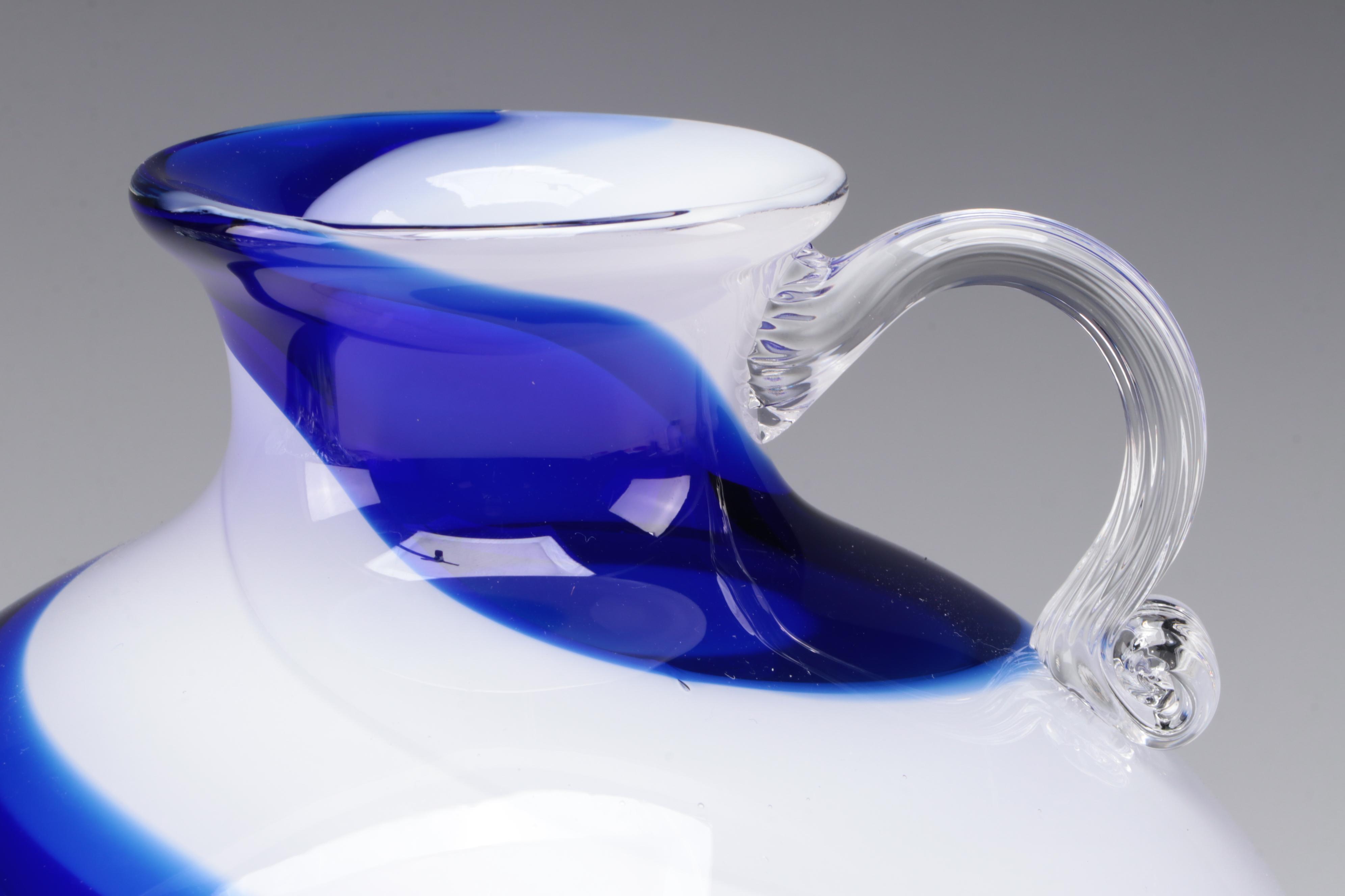 Handmade Cobalt Art Glass Vase and Pitcher
