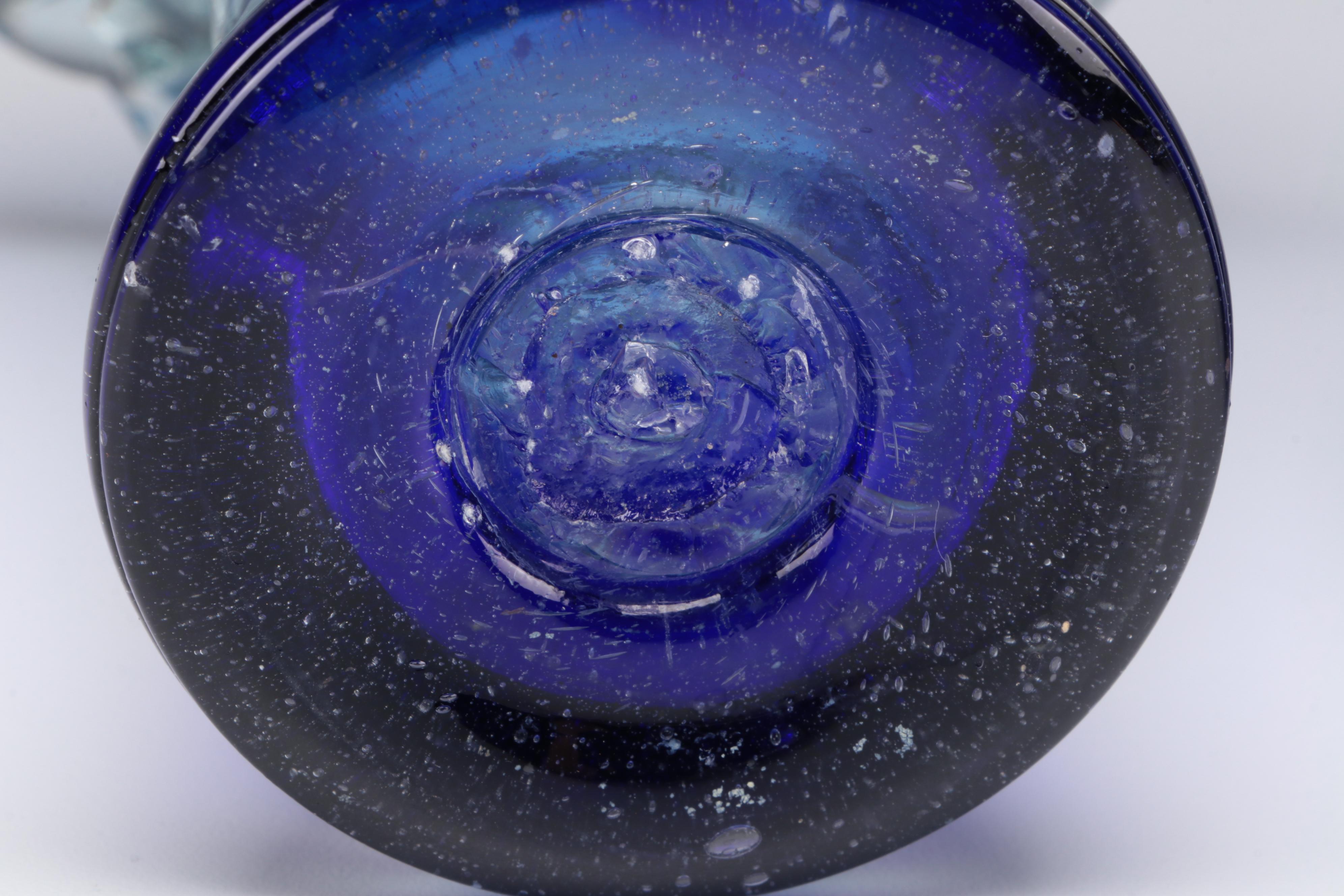 Handmade Cobalt Art Glass Vase and Pitcher