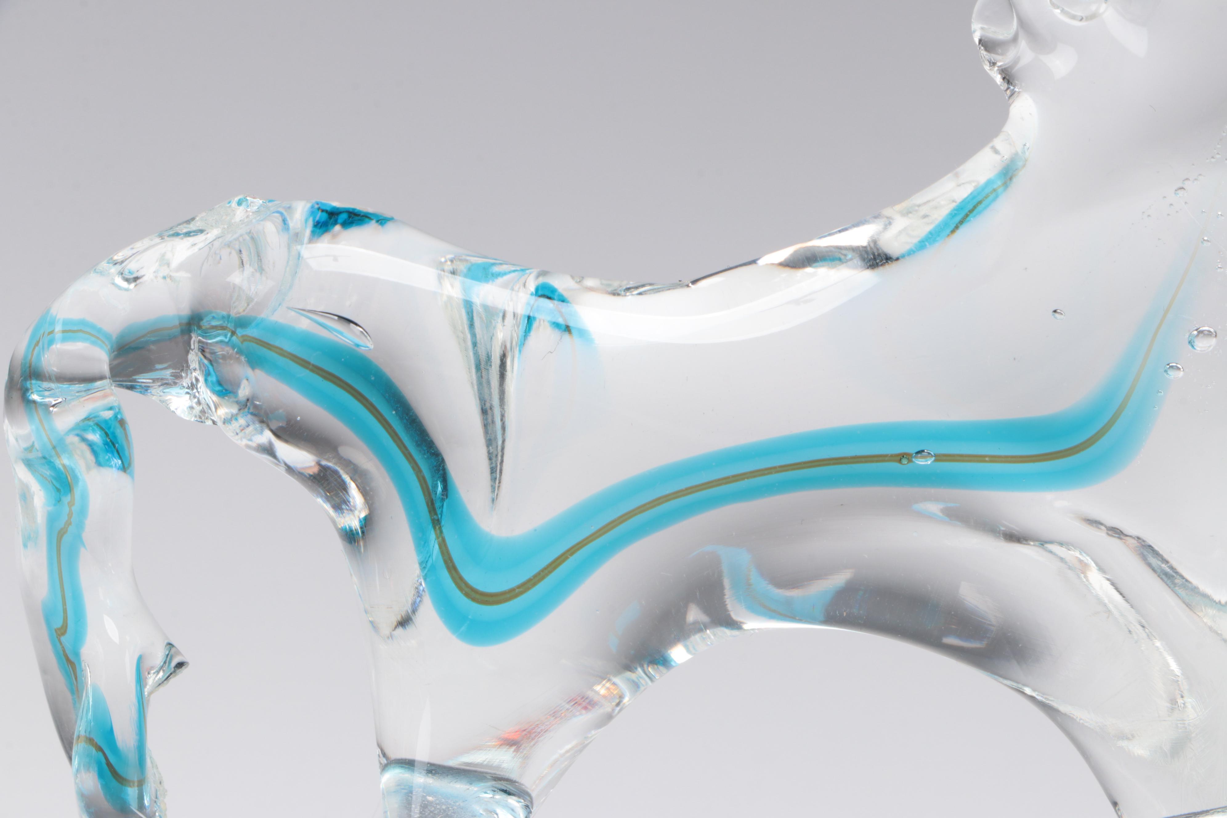 Suspended Bubble Glass Paperweight and Art Glass Horse Figurine