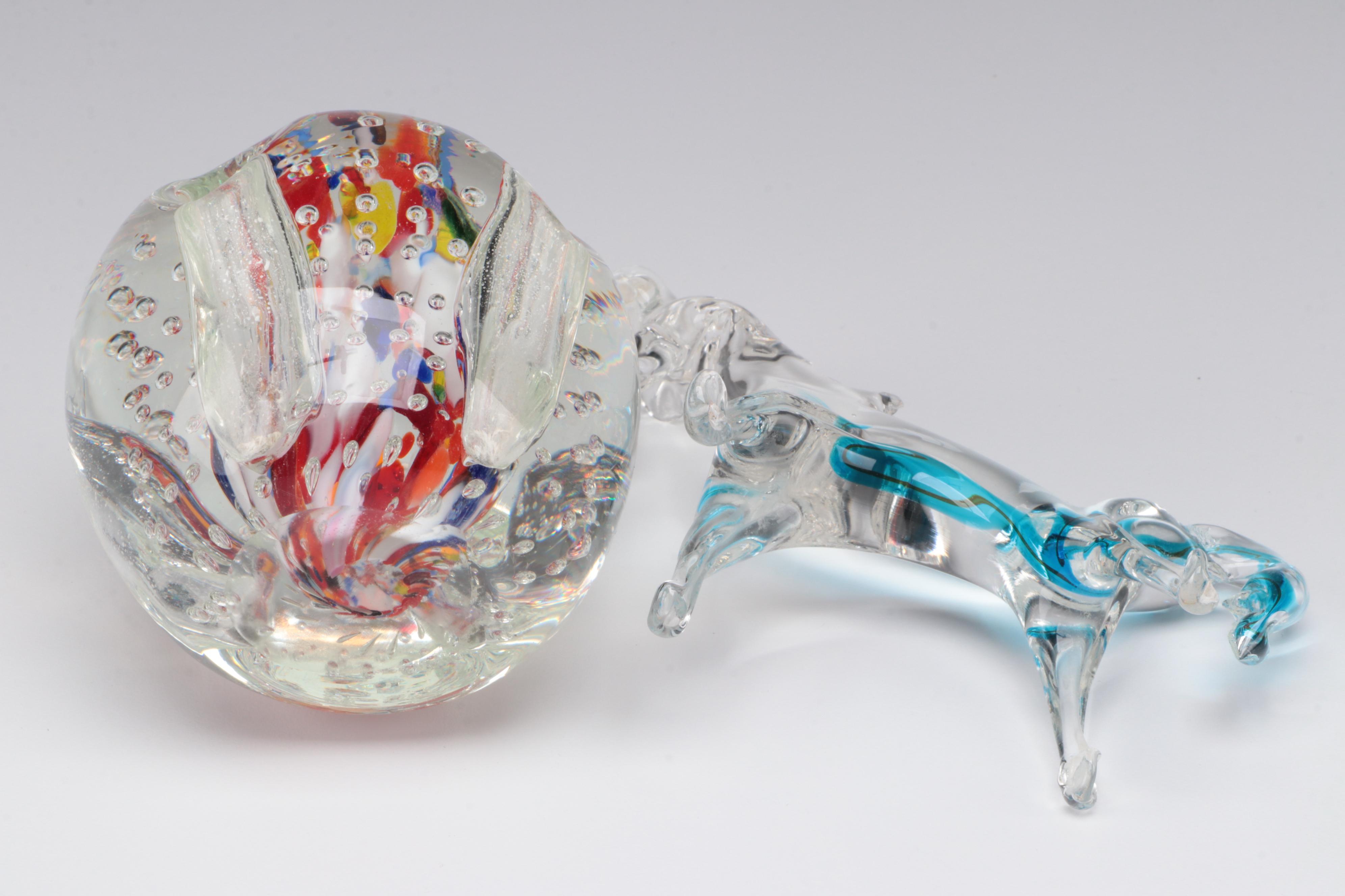 Suspended Bubble Glass Paperweight and Art Glass Horse Figurine