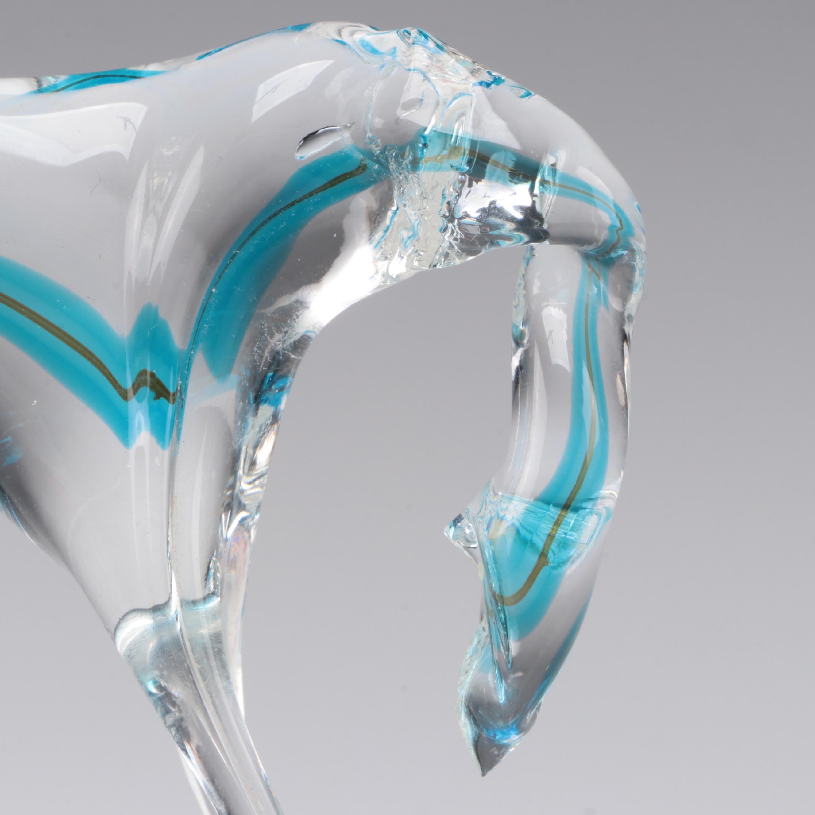 Suspended Bubble Glass Paperweight and Art Glass Horse Figurine