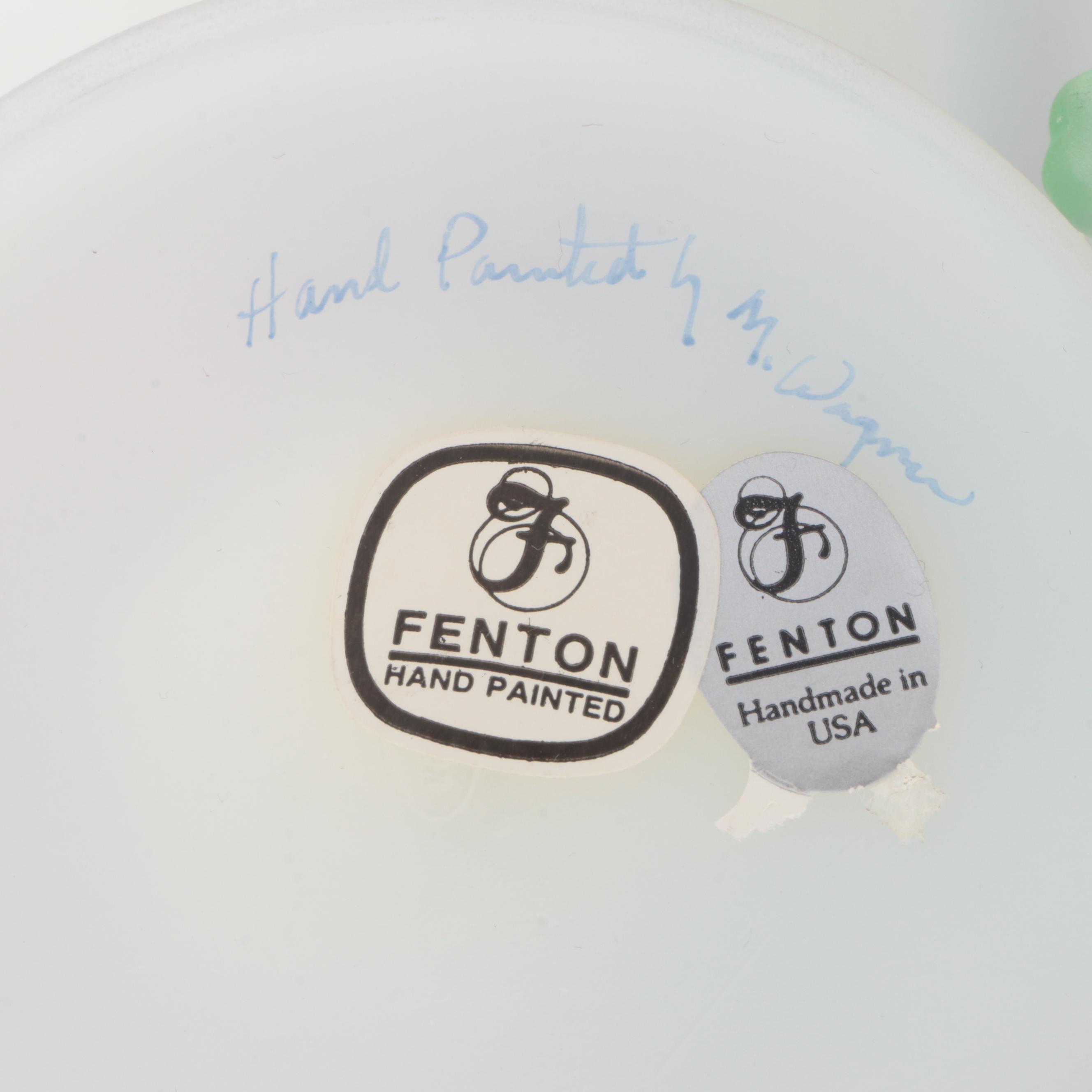 Fenton Hand-Painted Frosted Glass Compote and Cat Figurine