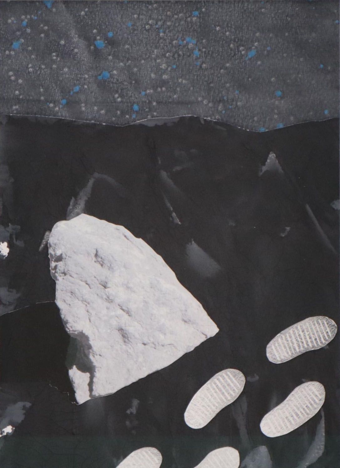 Abstract Mixed Media Collage of Footprints On The Moon