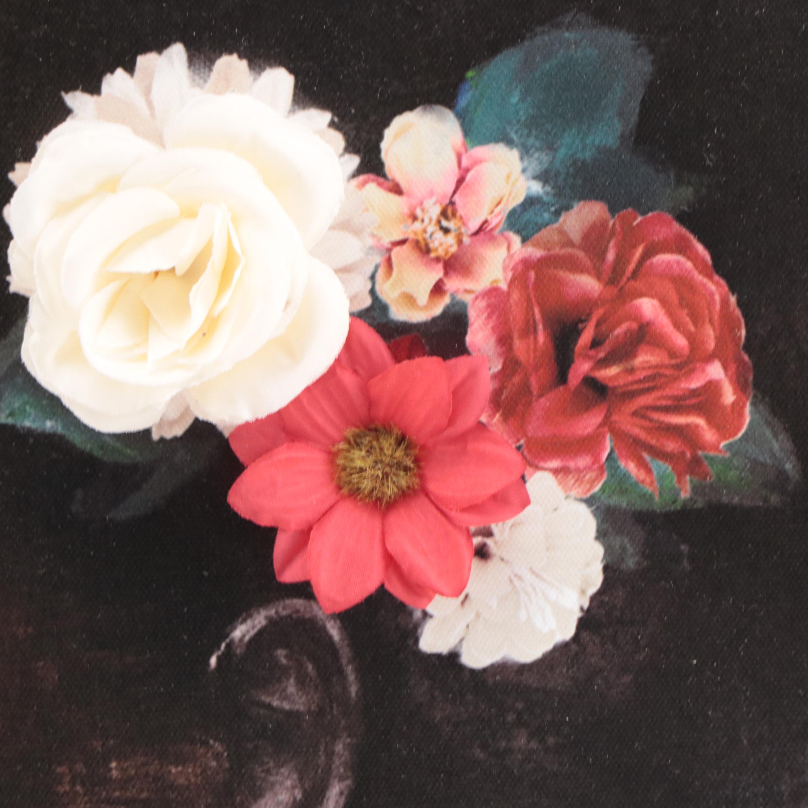 Embellished Giclée Profile Portrait of Woman Adorned With Flowers