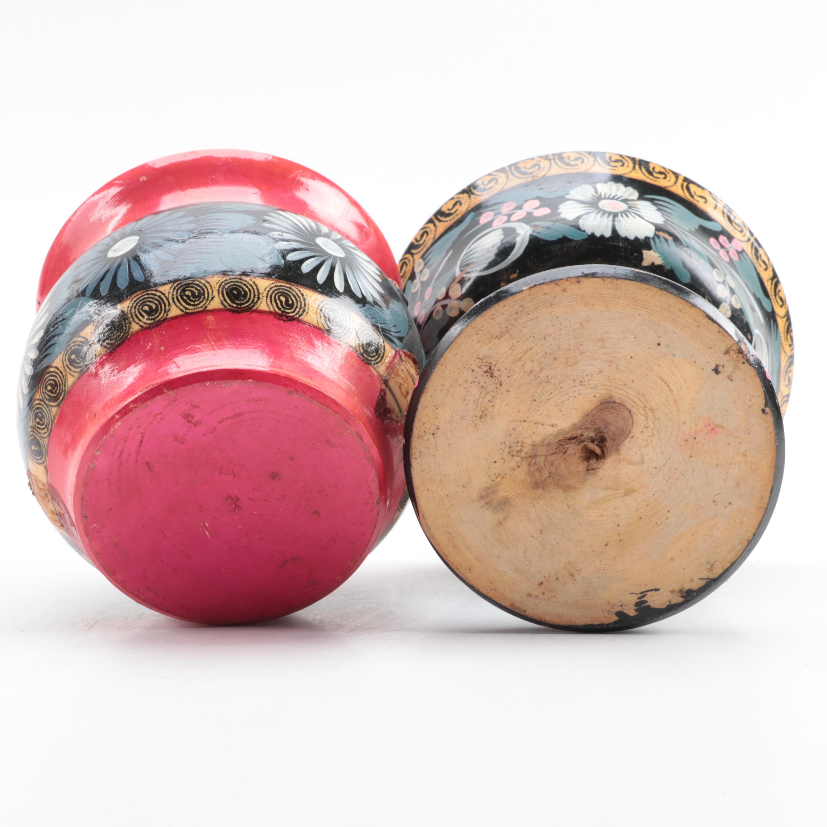 Eastern European Floral Painted Treenware, Mid-20th Century