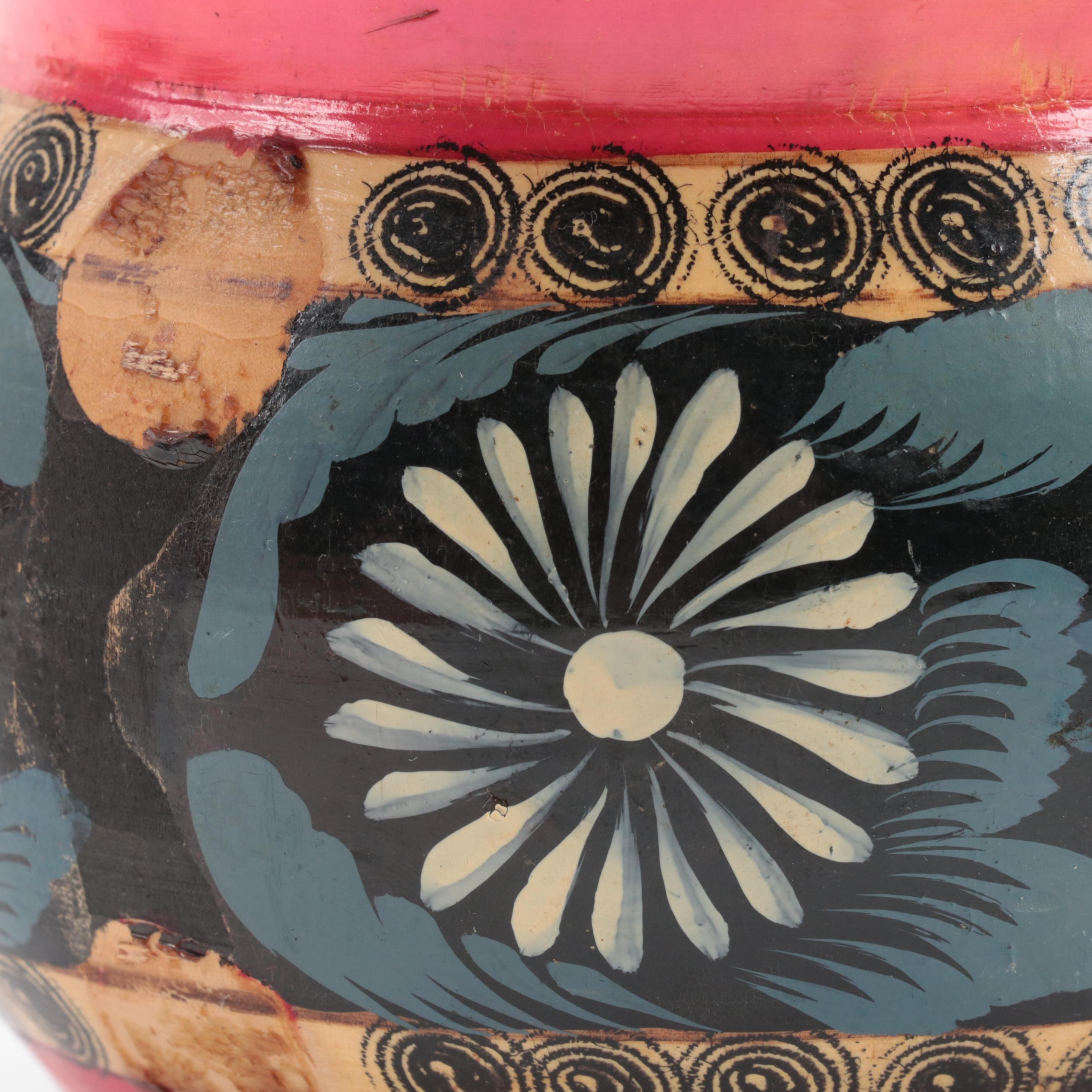 Eastern European Floral Painted Treenware, Mid-20th Century