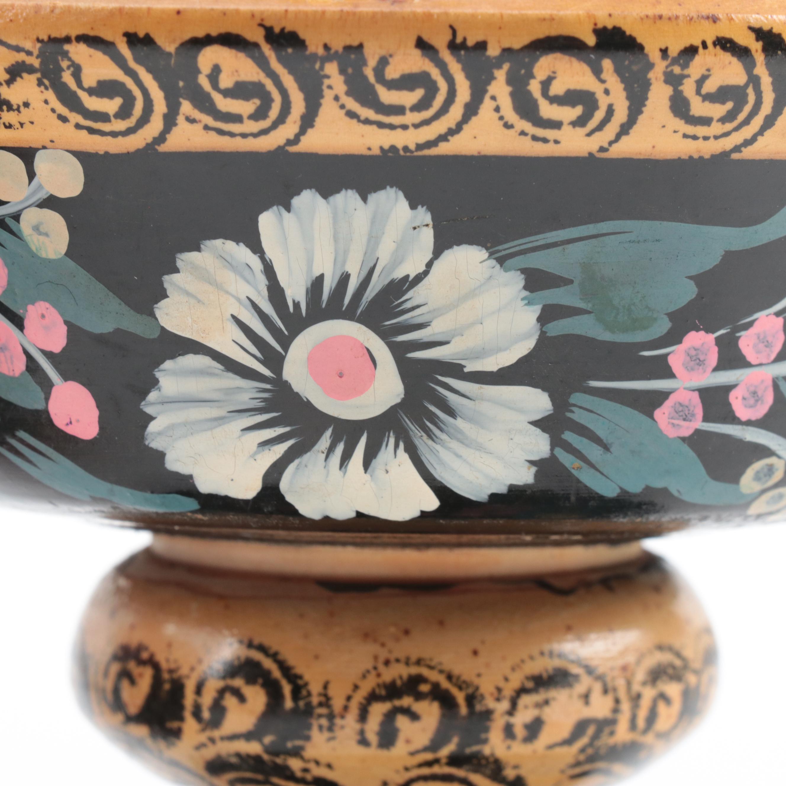 Eastern European Floral Painted Treenware, Mid-20th Century