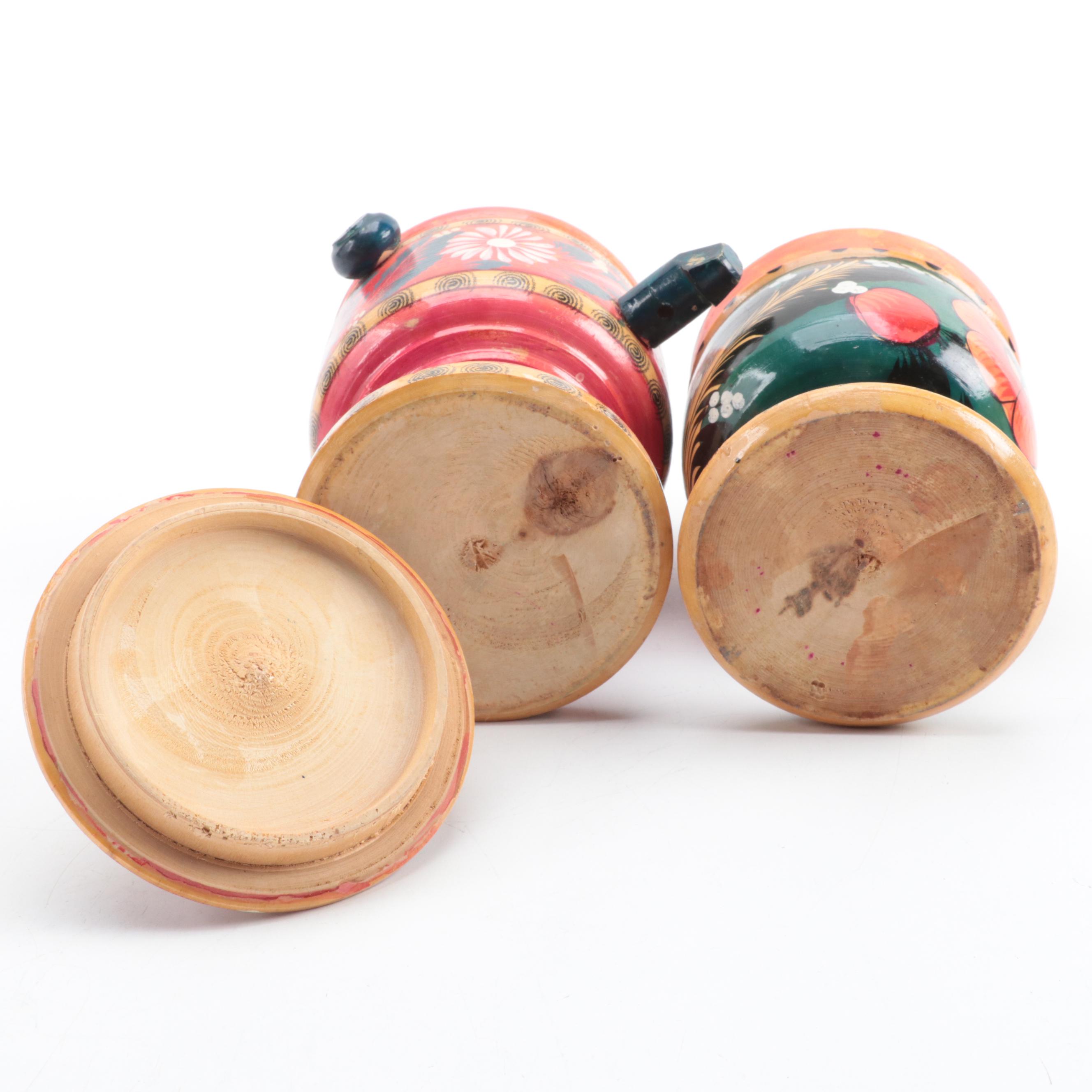 Eastern European Floral Painted Treenware, Mid-20th Century