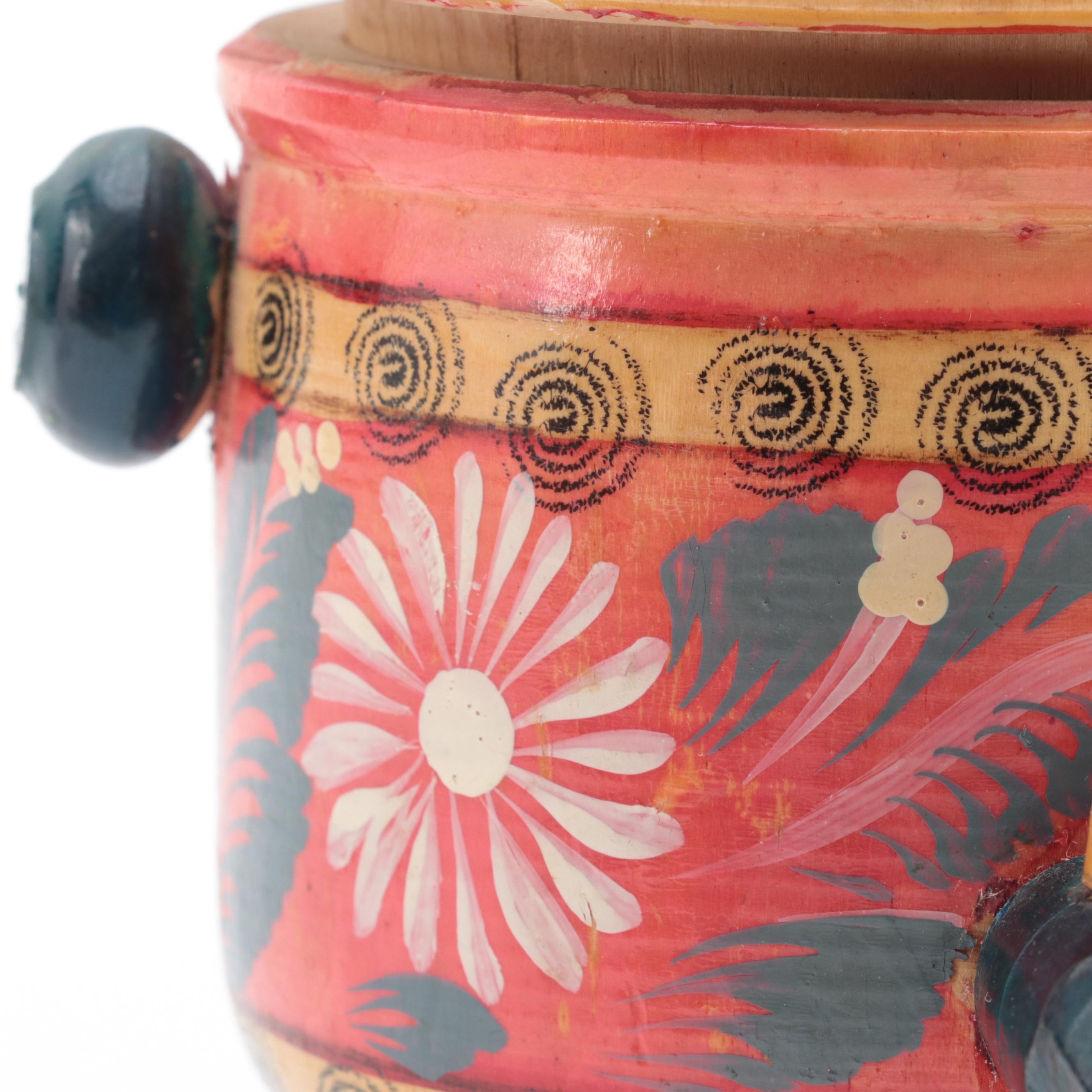 Eastern European Floral Painted Treenware, Mid-20th Century