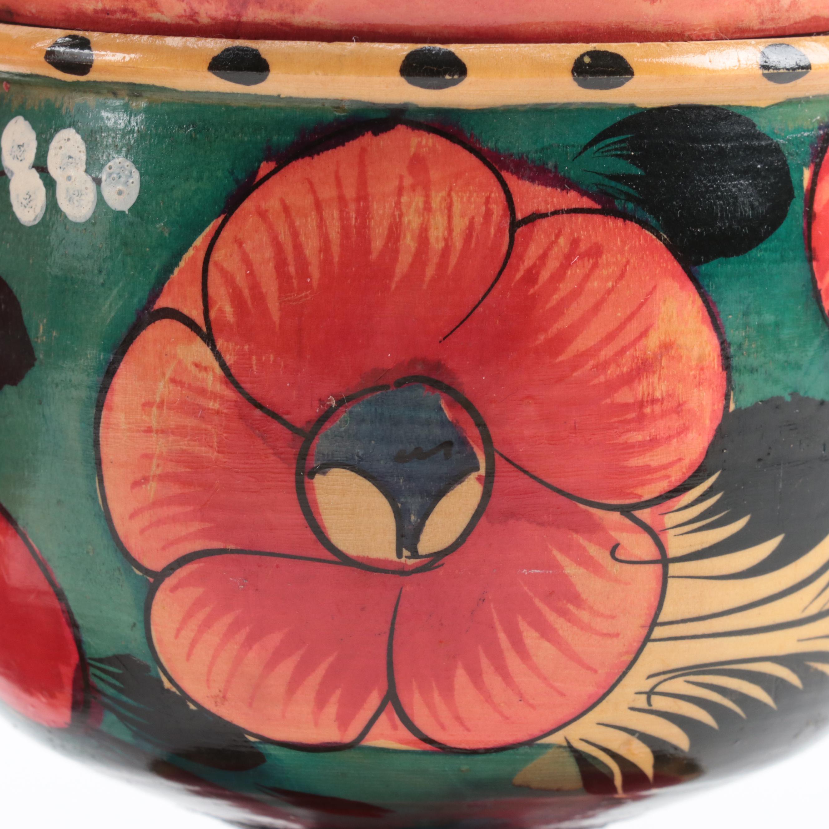 Eastern European Floral Painted Treenware, Mid-20th Century