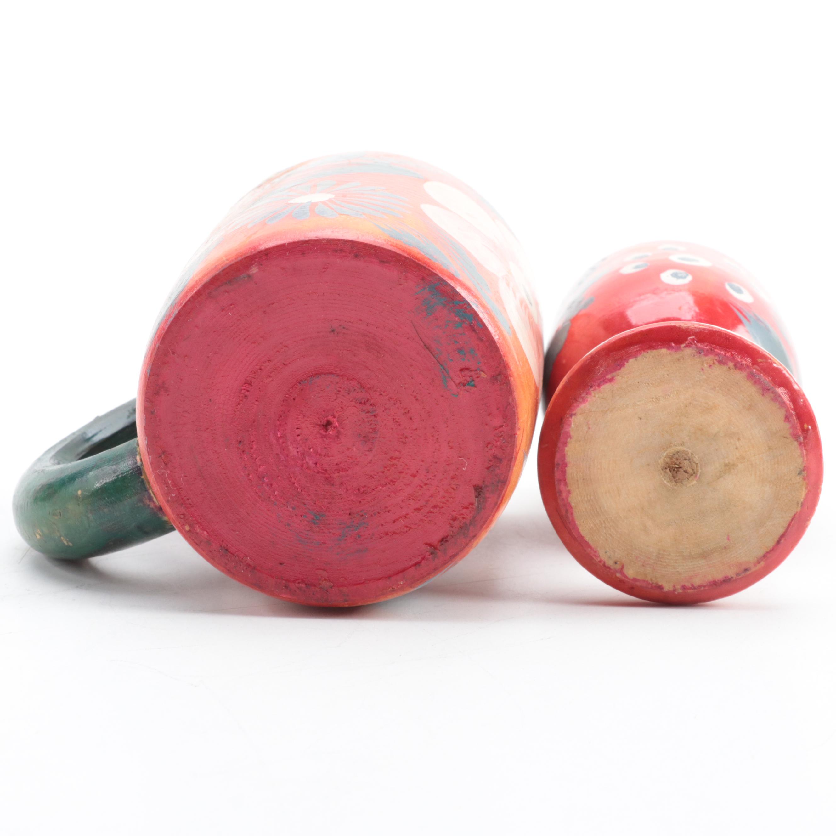 Eastern European Floral Painted Treenware, Mid-20th Century