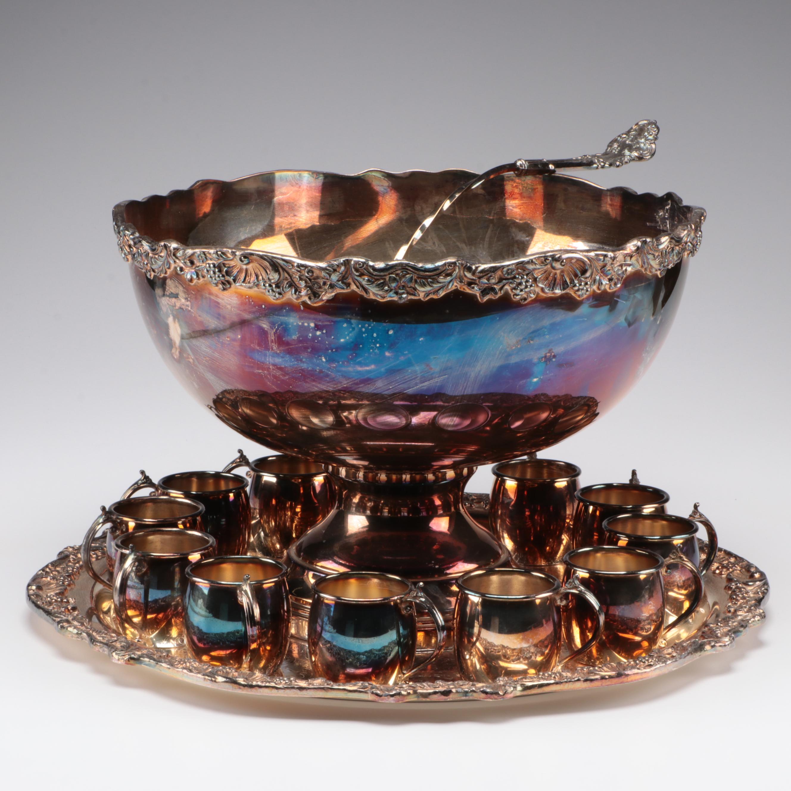 F.B Rogers Silver Plate Punch Service, Mid-20th Century