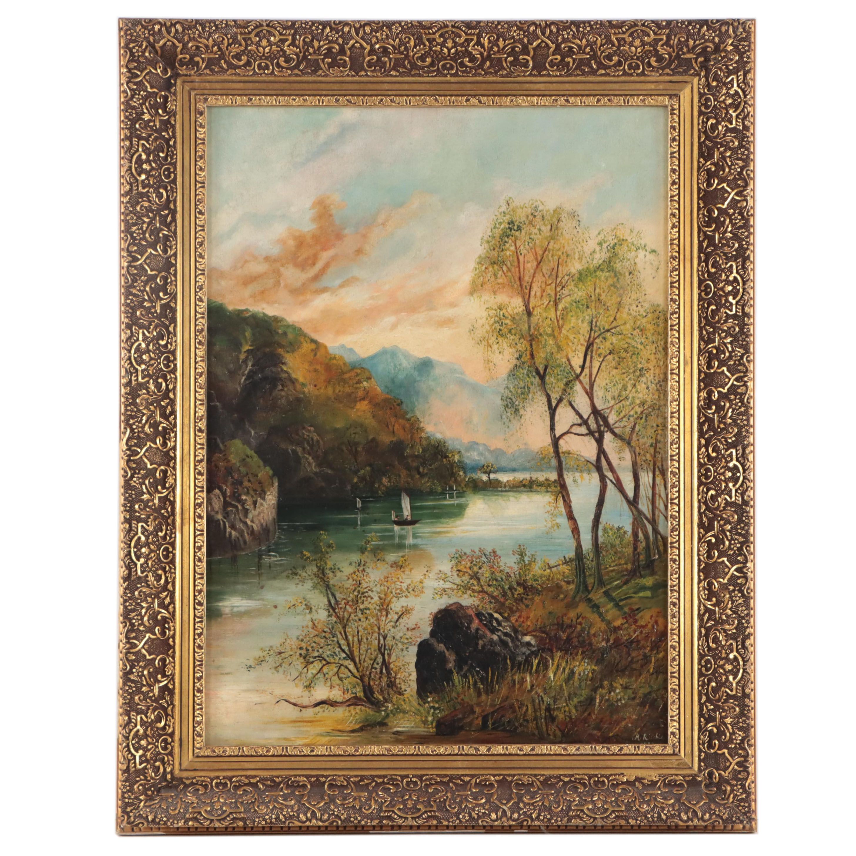M. Ritchie Folk River Valley Landscape Oil Painting, 1894
