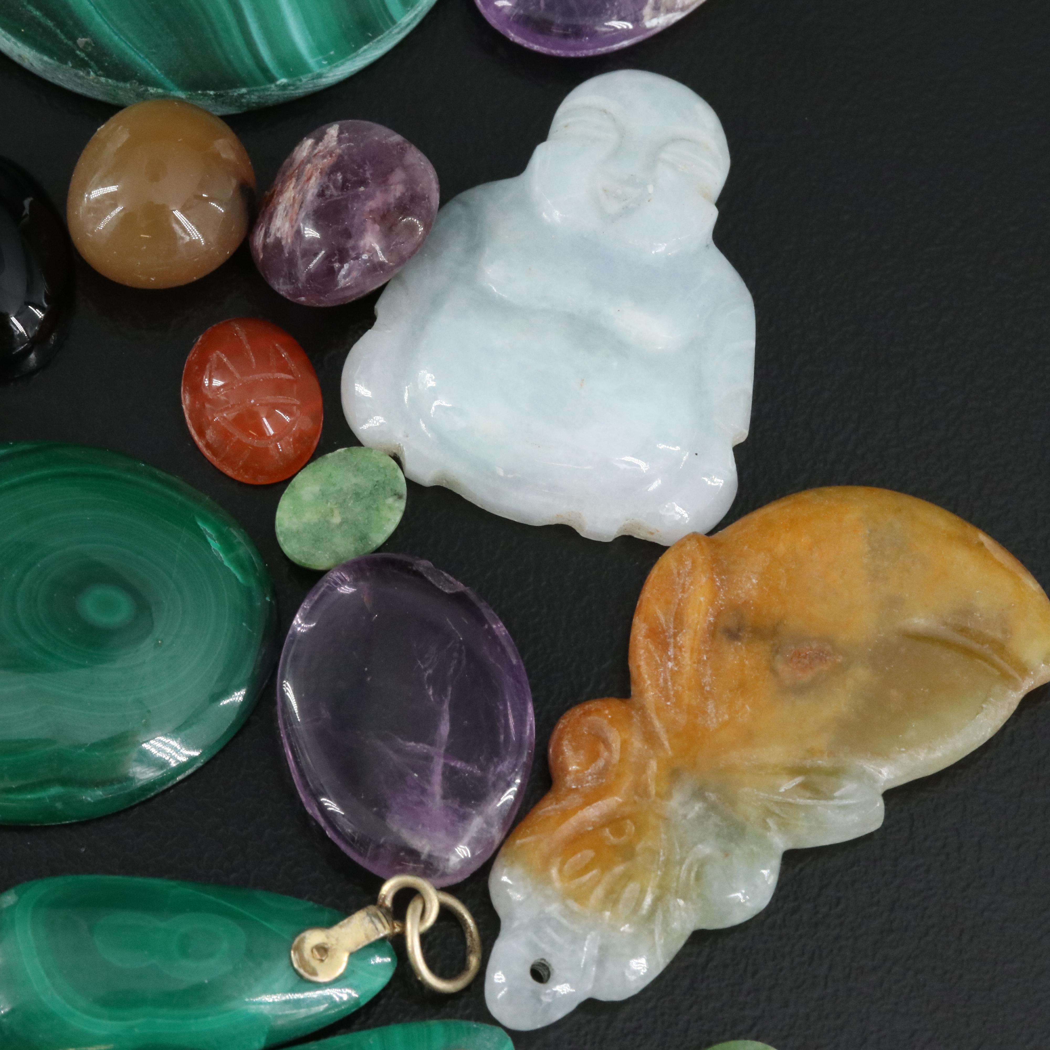 Loose Malachite, Amethyst, Black Onyx and Additional Gemstones